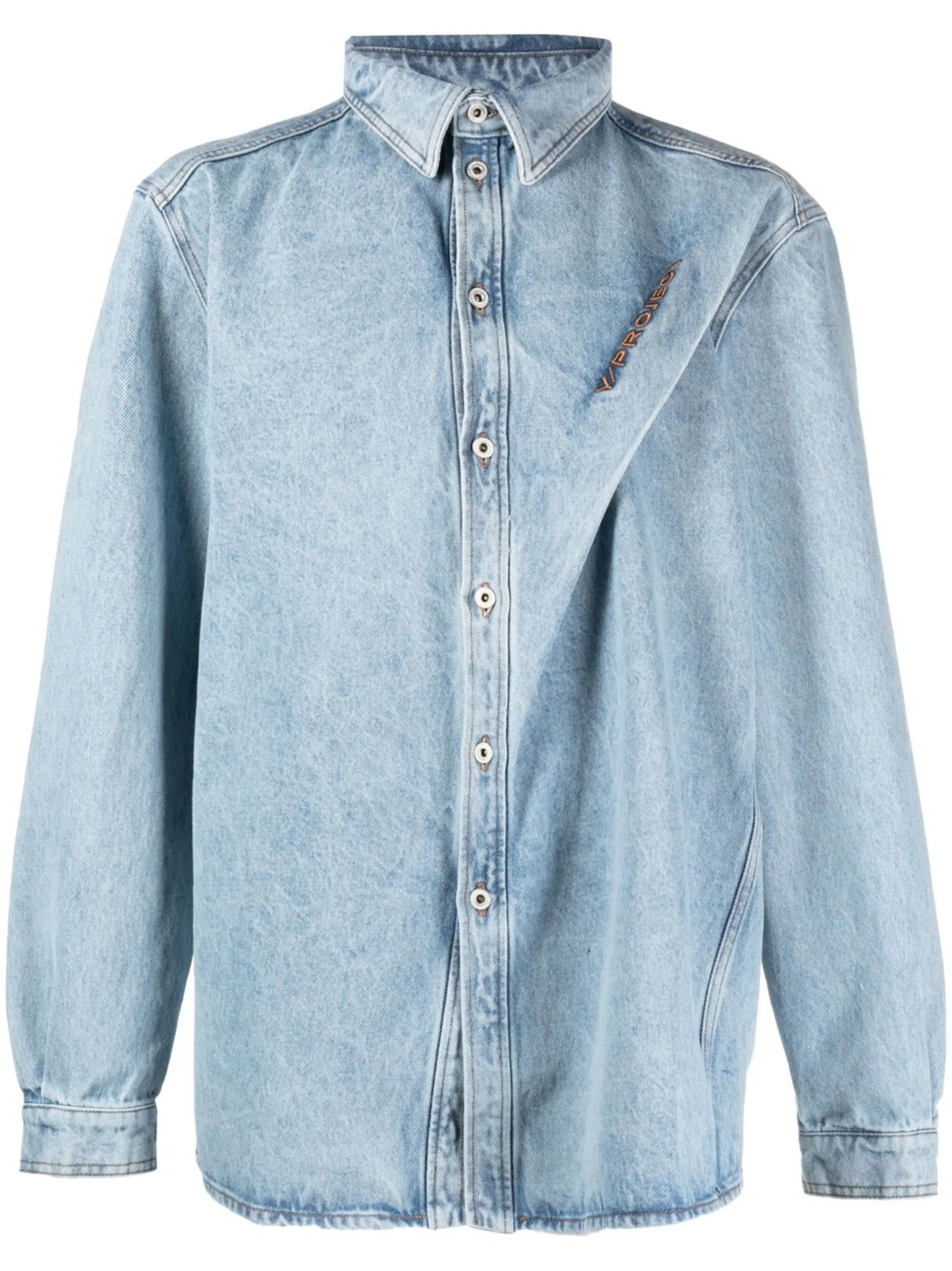 logo-embroidered oversized denim shirt