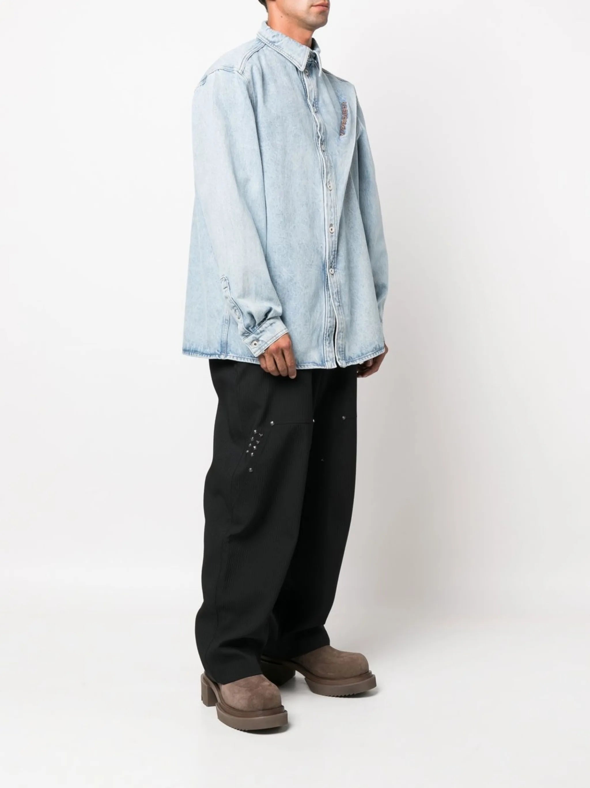 logo-embroidered oversized denim shirt