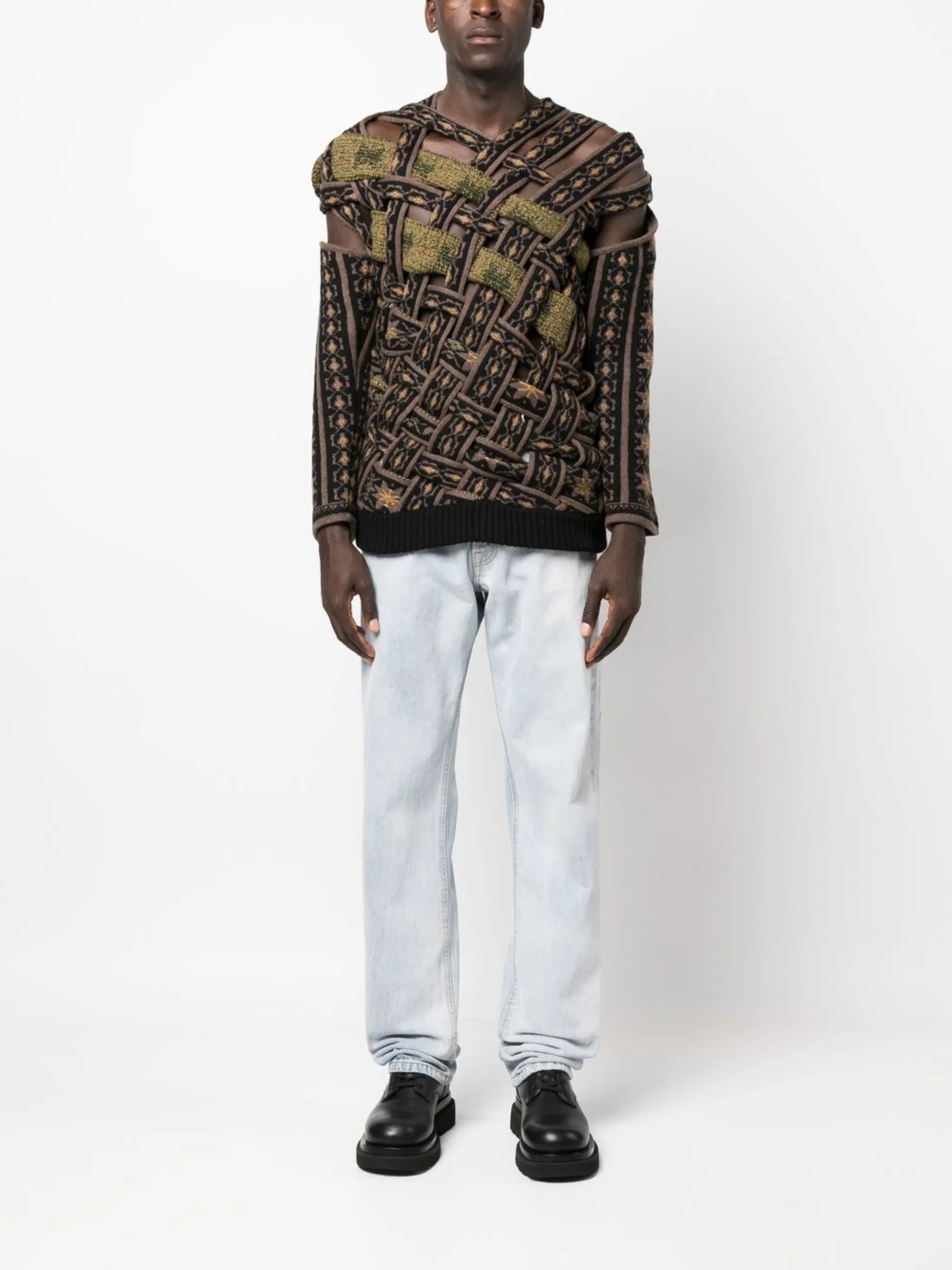 pattern-intarsia knit cut-out jumper