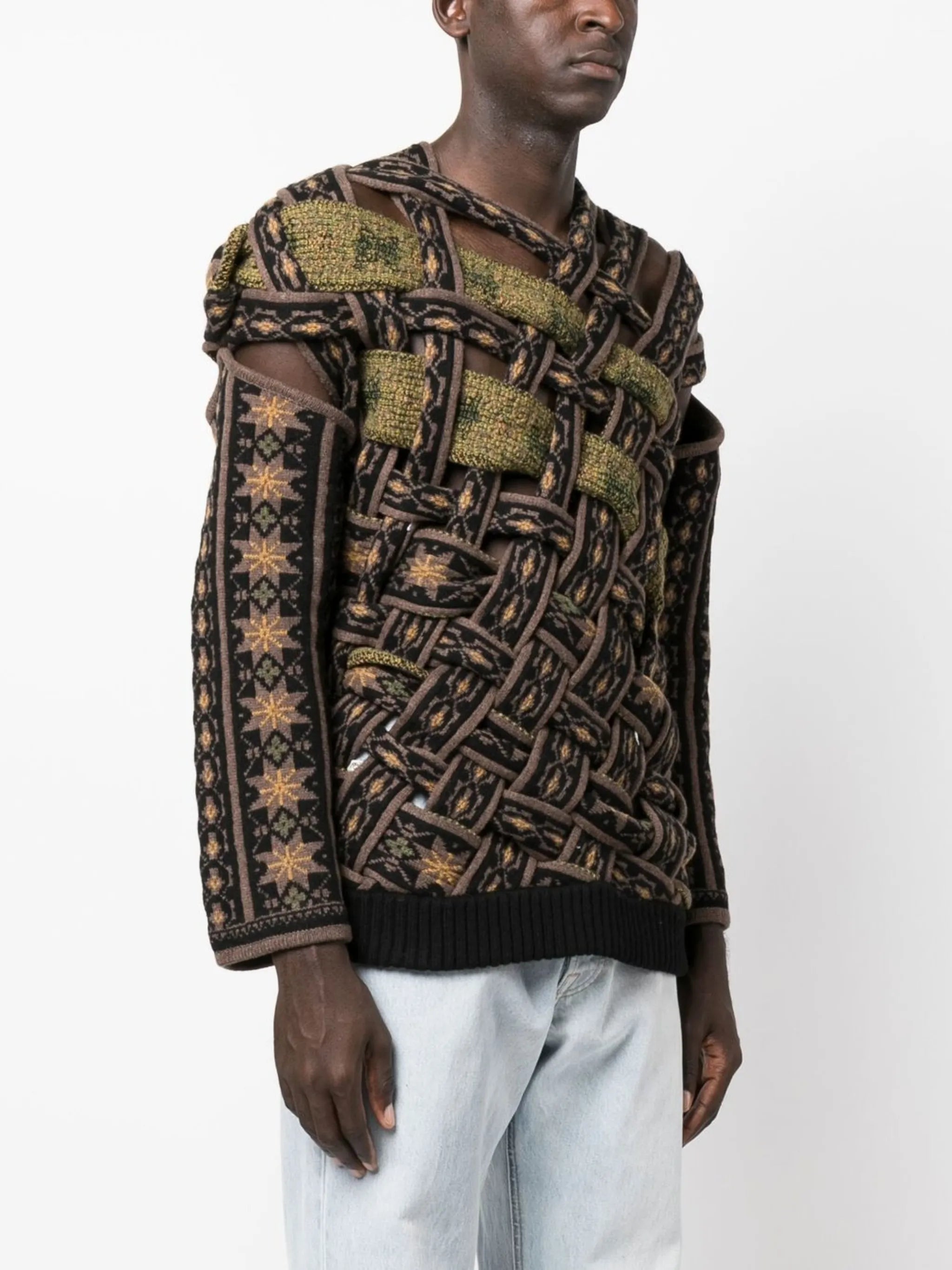 pattern-intarsia knit cut-out jumper