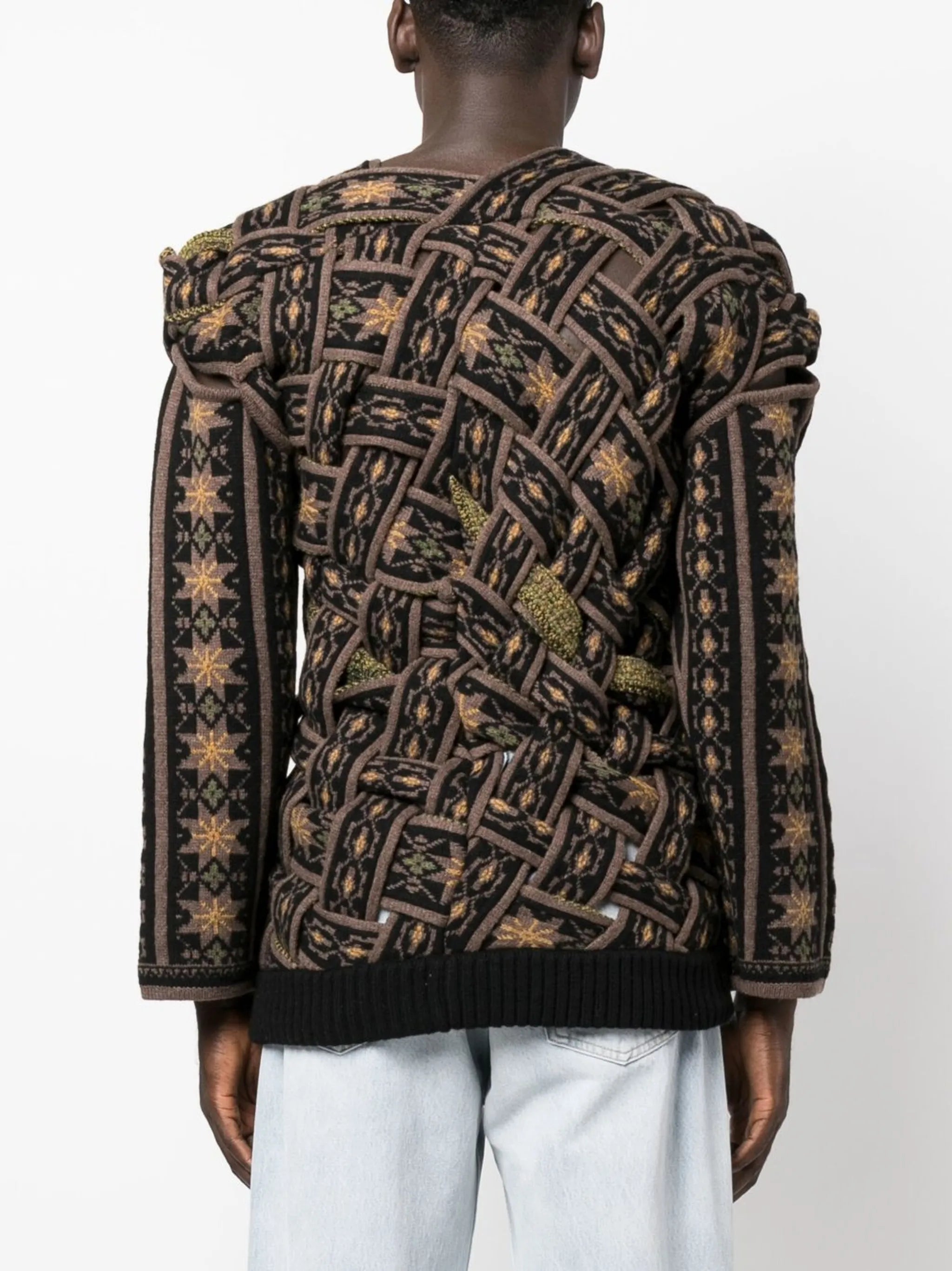 pattern-intarsia knit cut-out jumper