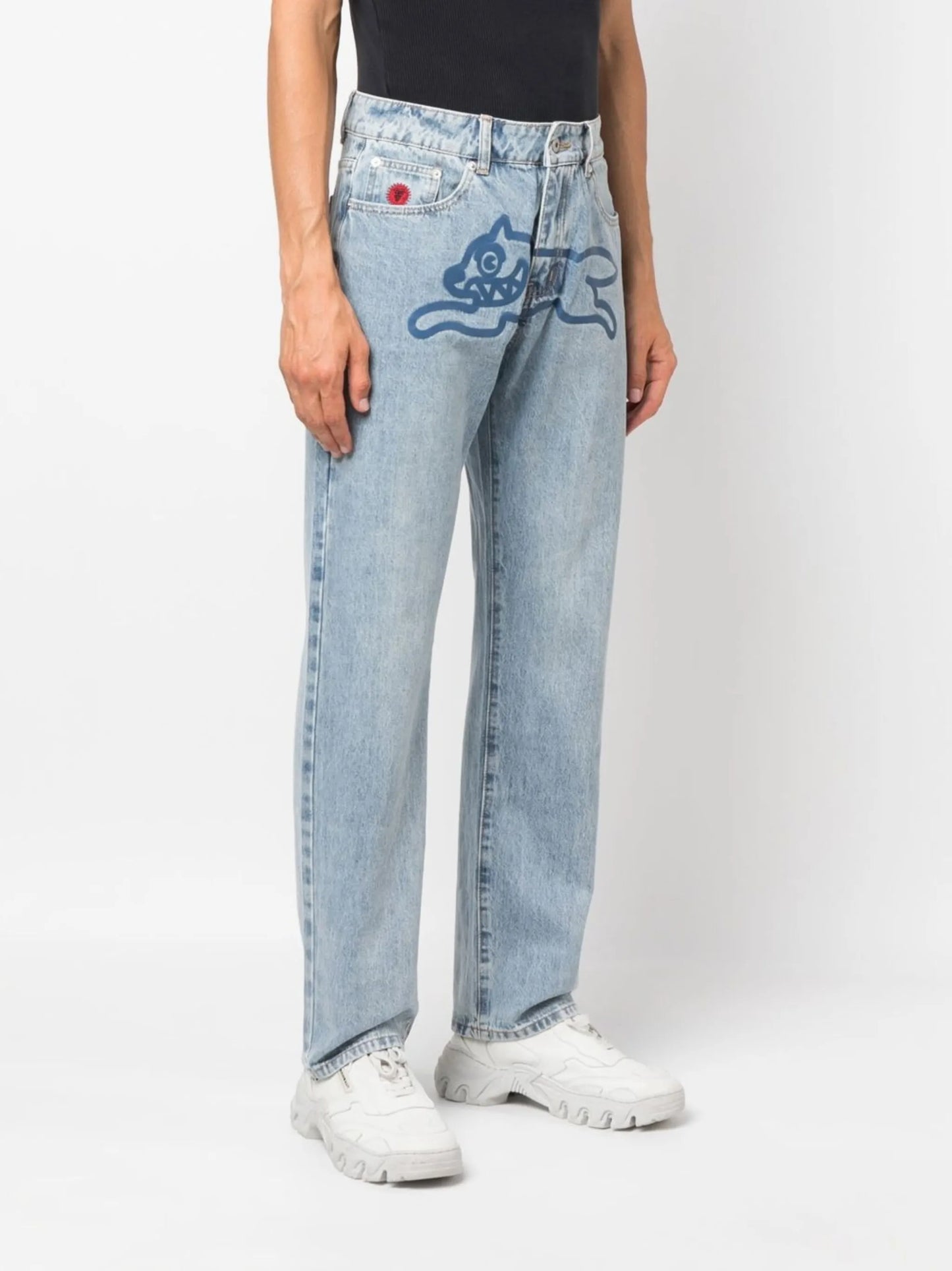 graphic-print stonewashed jeans