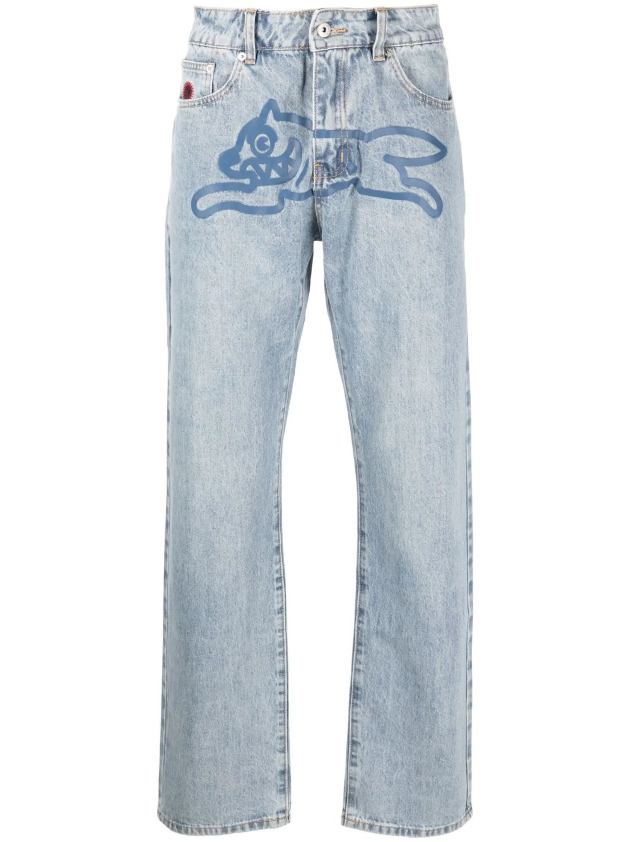 graphic-print stonewashed jeans