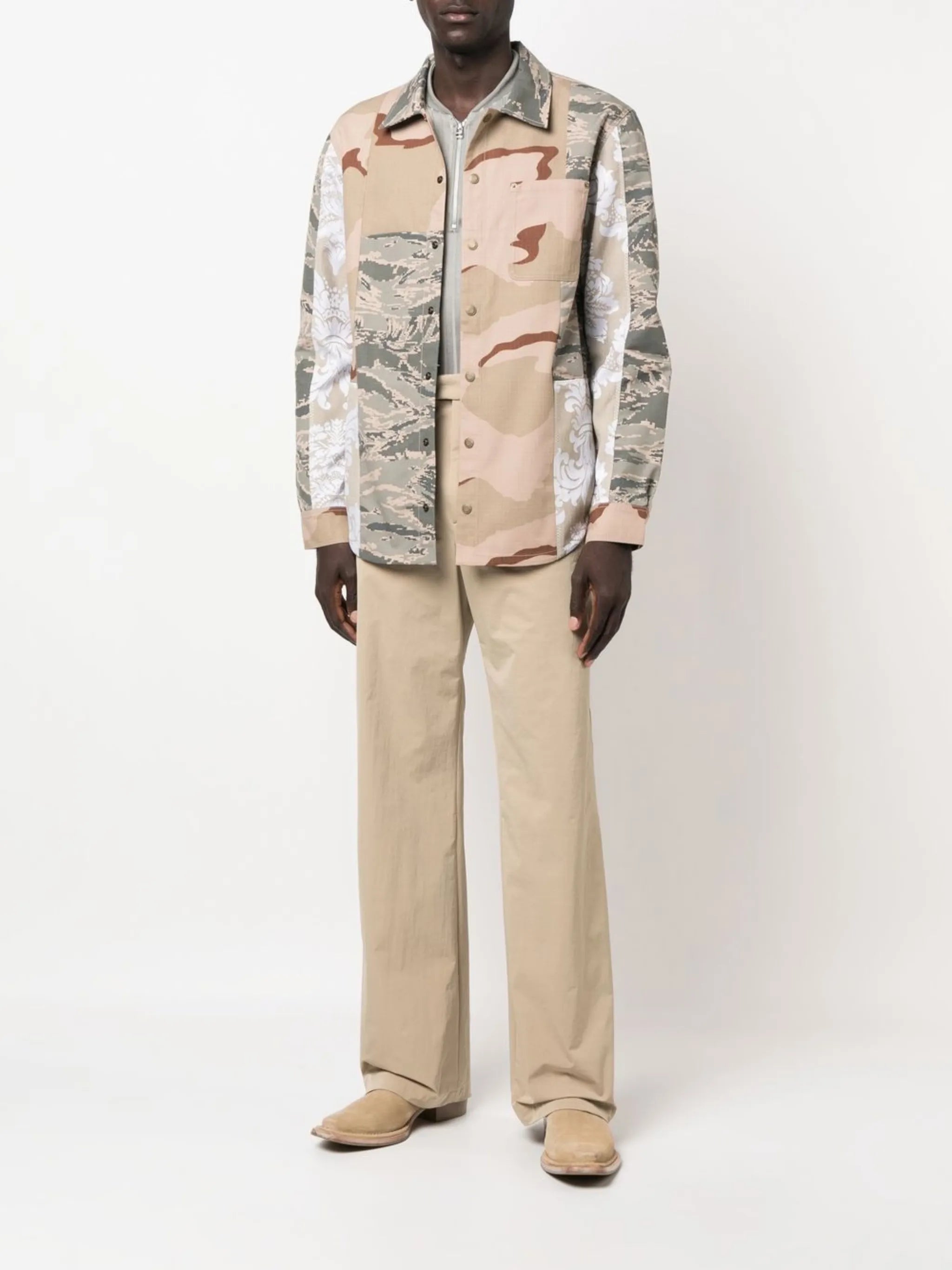 camouflage-print panelled shirt jacket