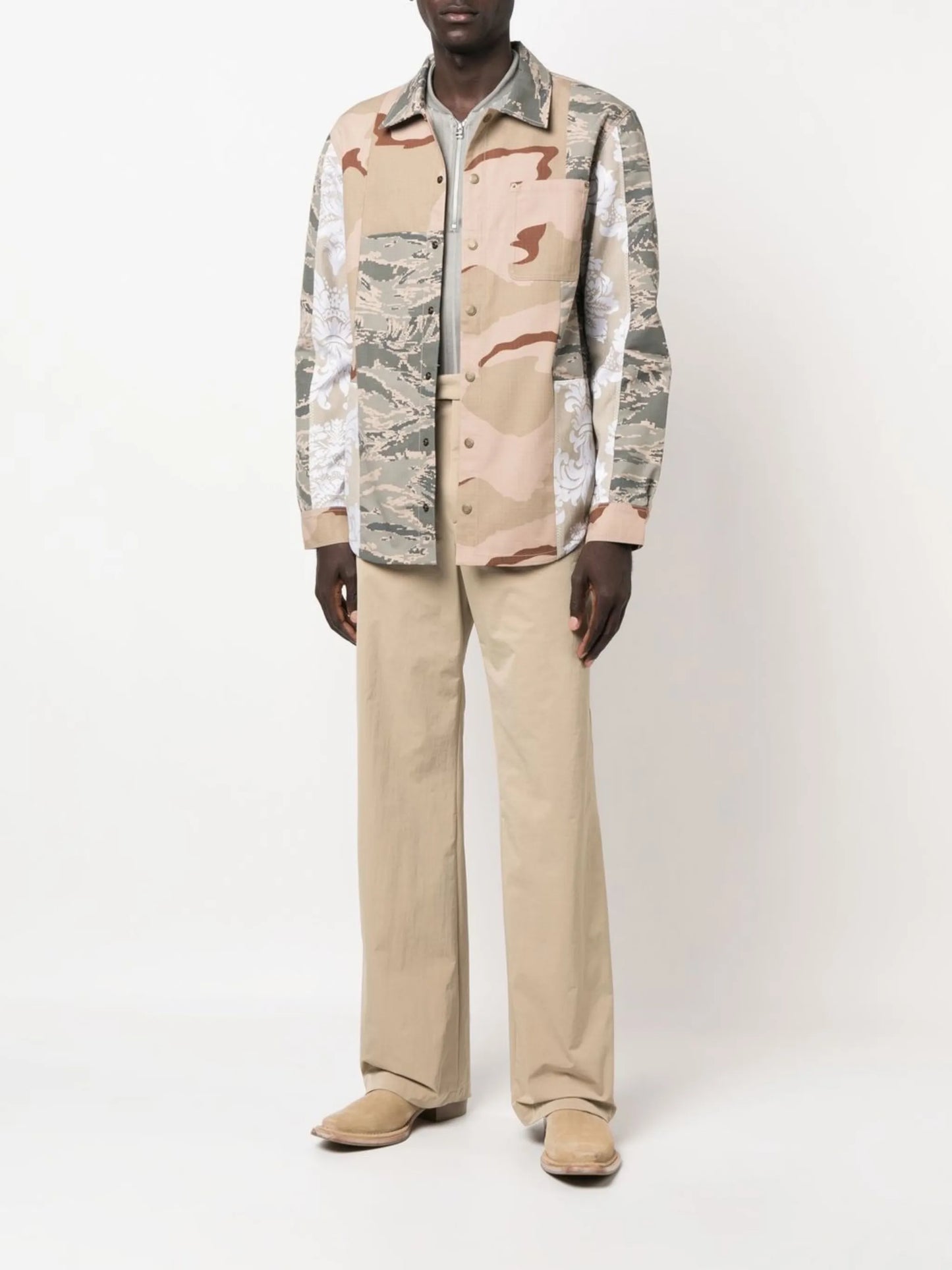 camouflage-print panelled shirt jacket