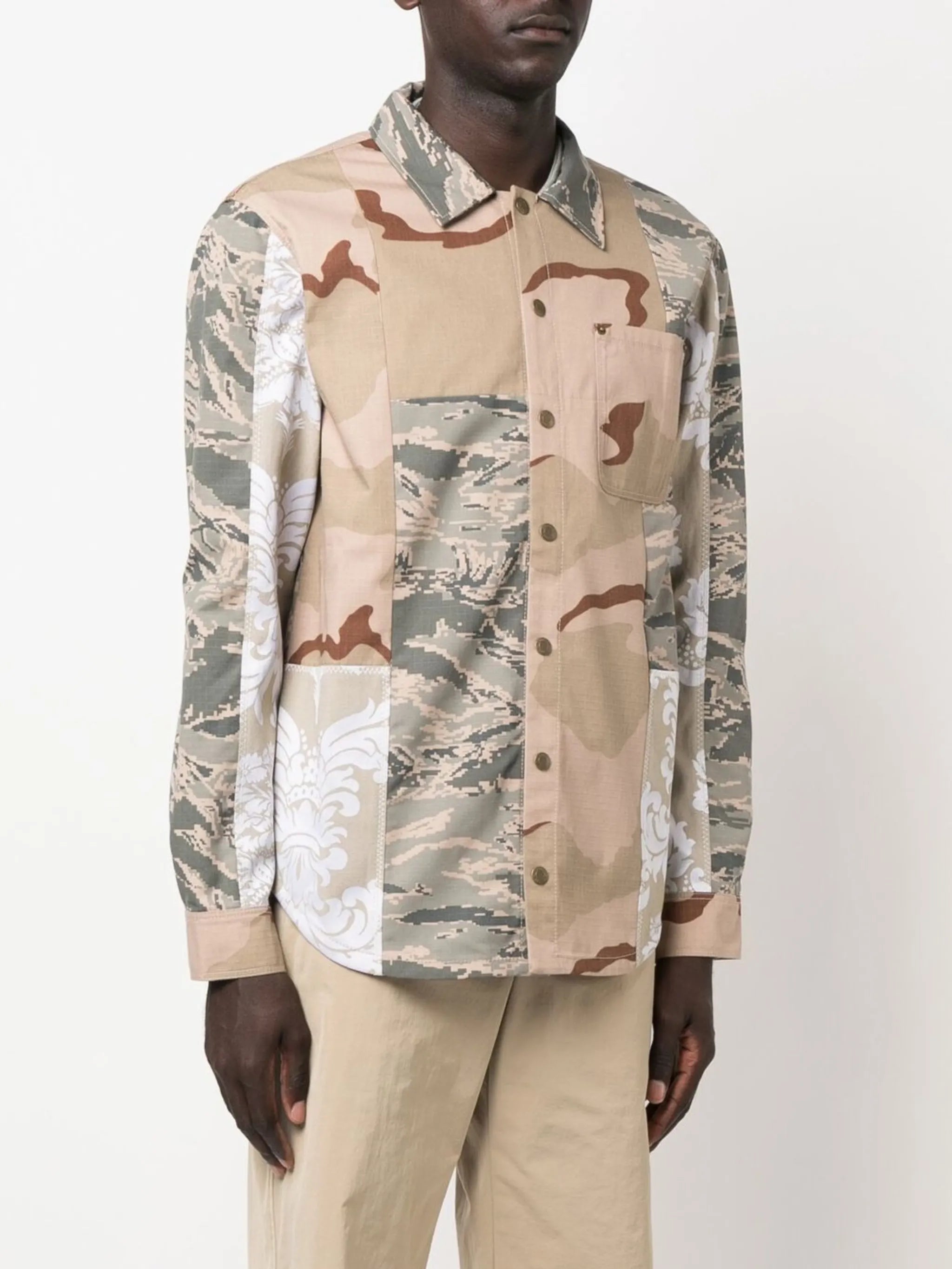 camouflage-print panelled shirt jacket
