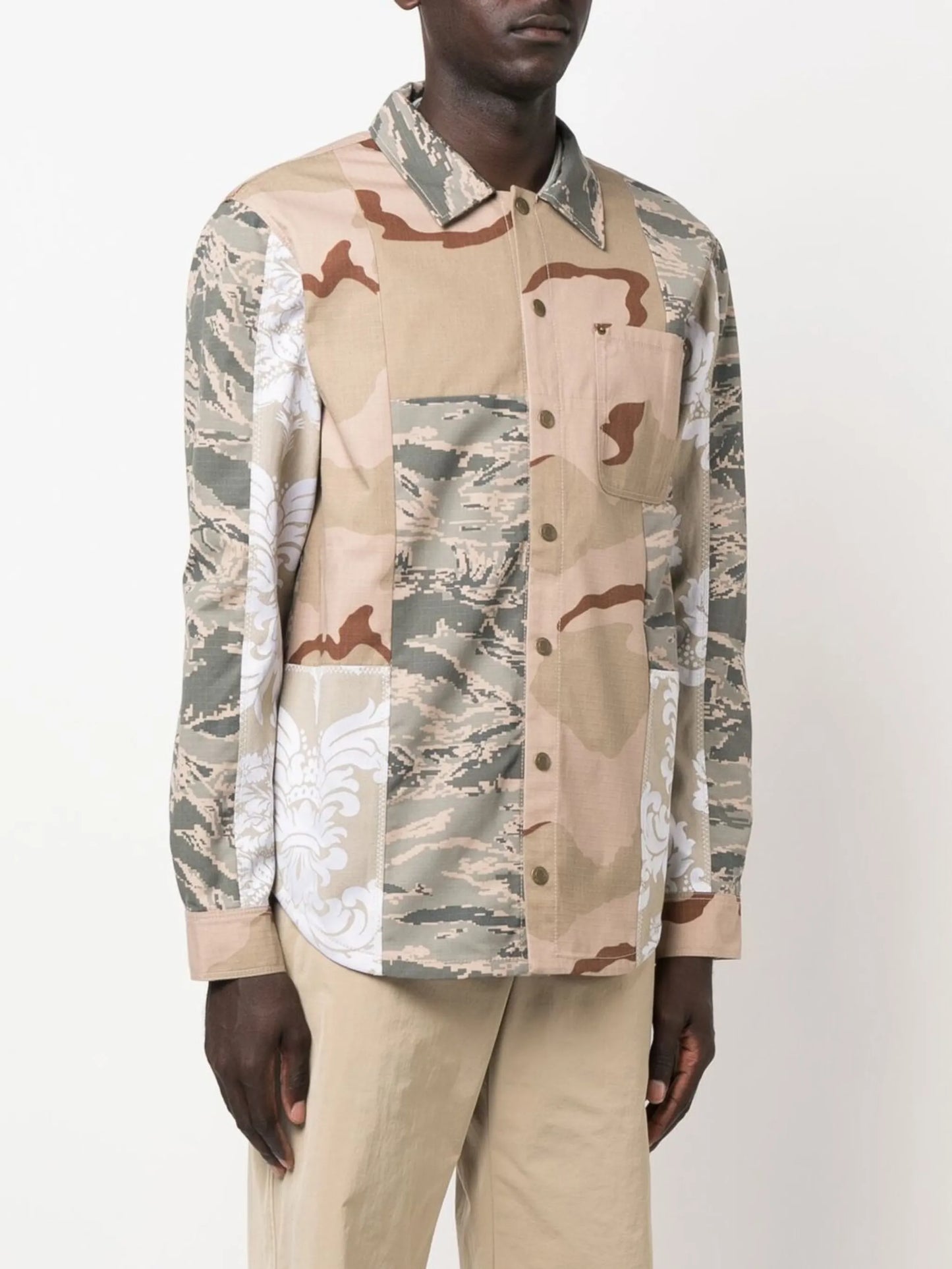 camouflage-print panelled shirt jacket