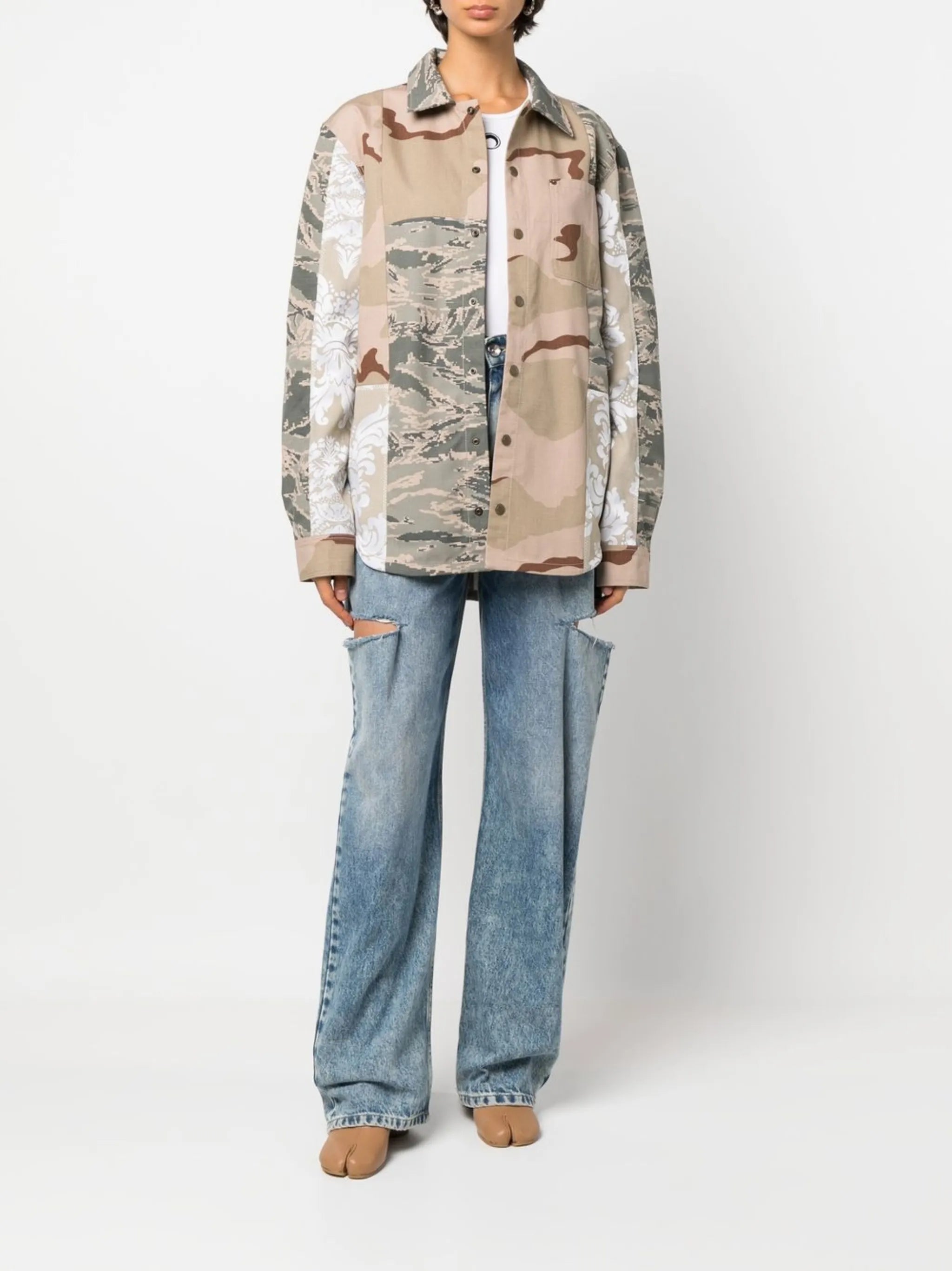 camouflage-print panelled shirt jacket