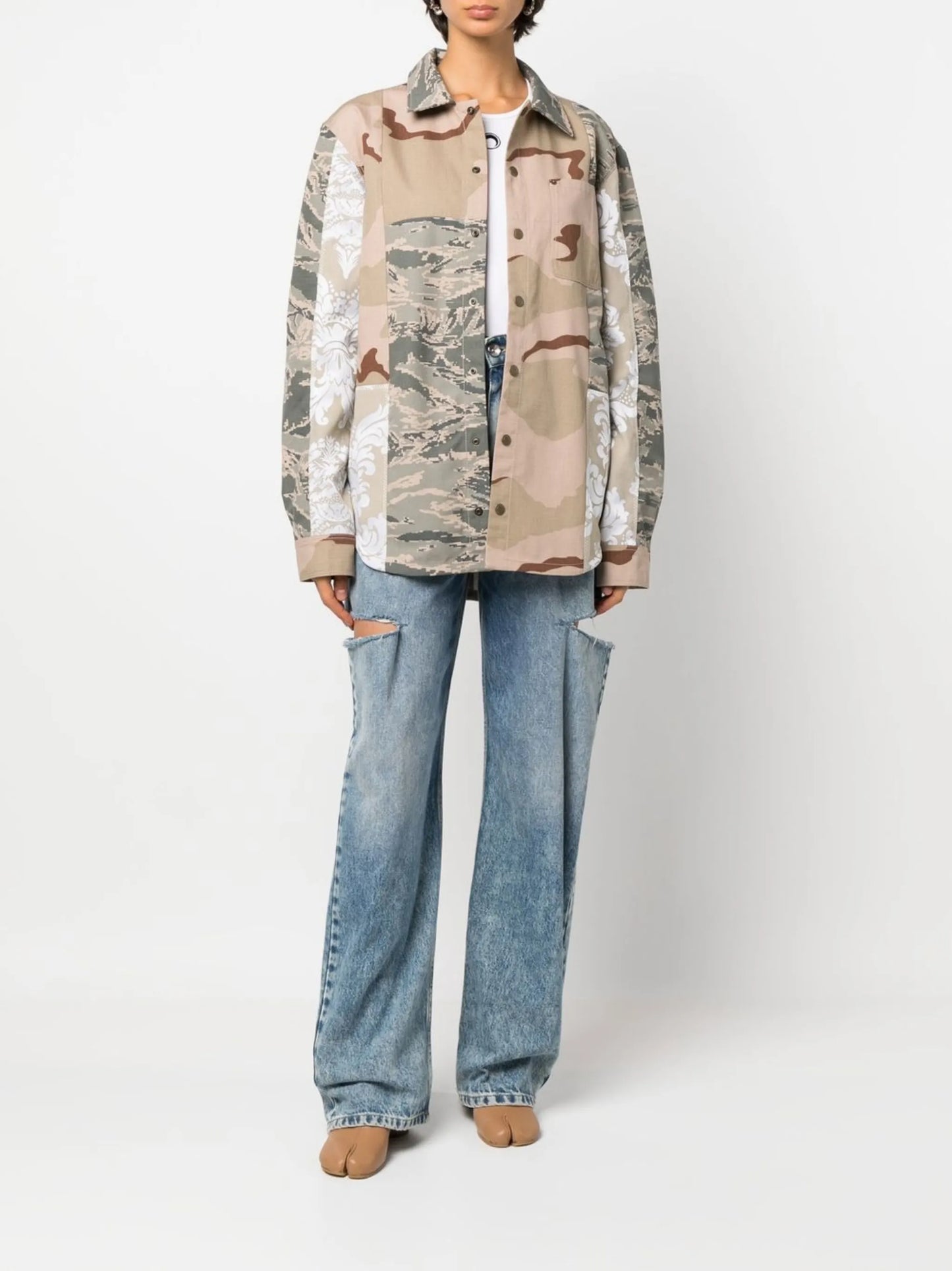 camouflage-print panelled shirt jacket
