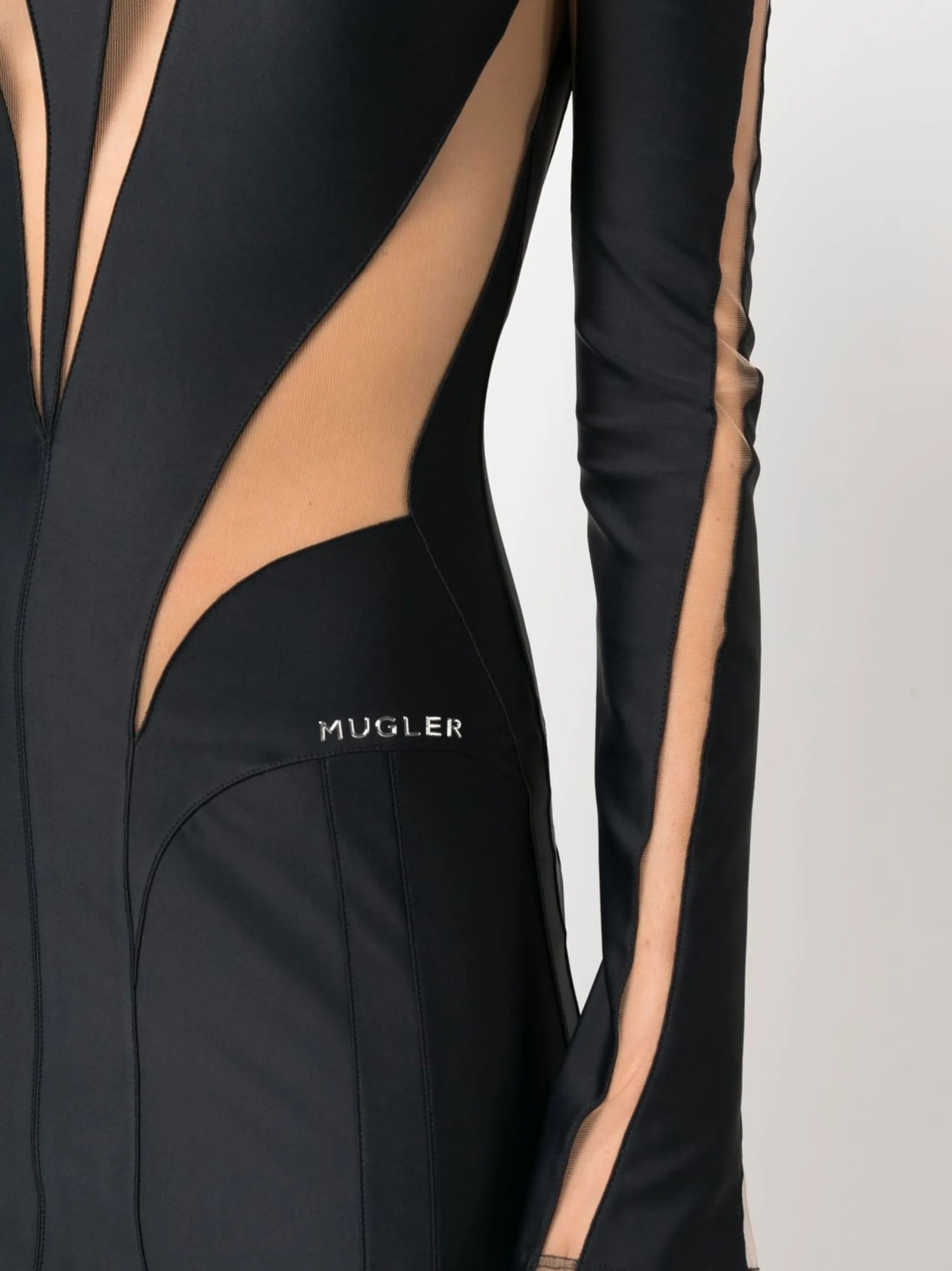 logo-plaque sheer-panel dress