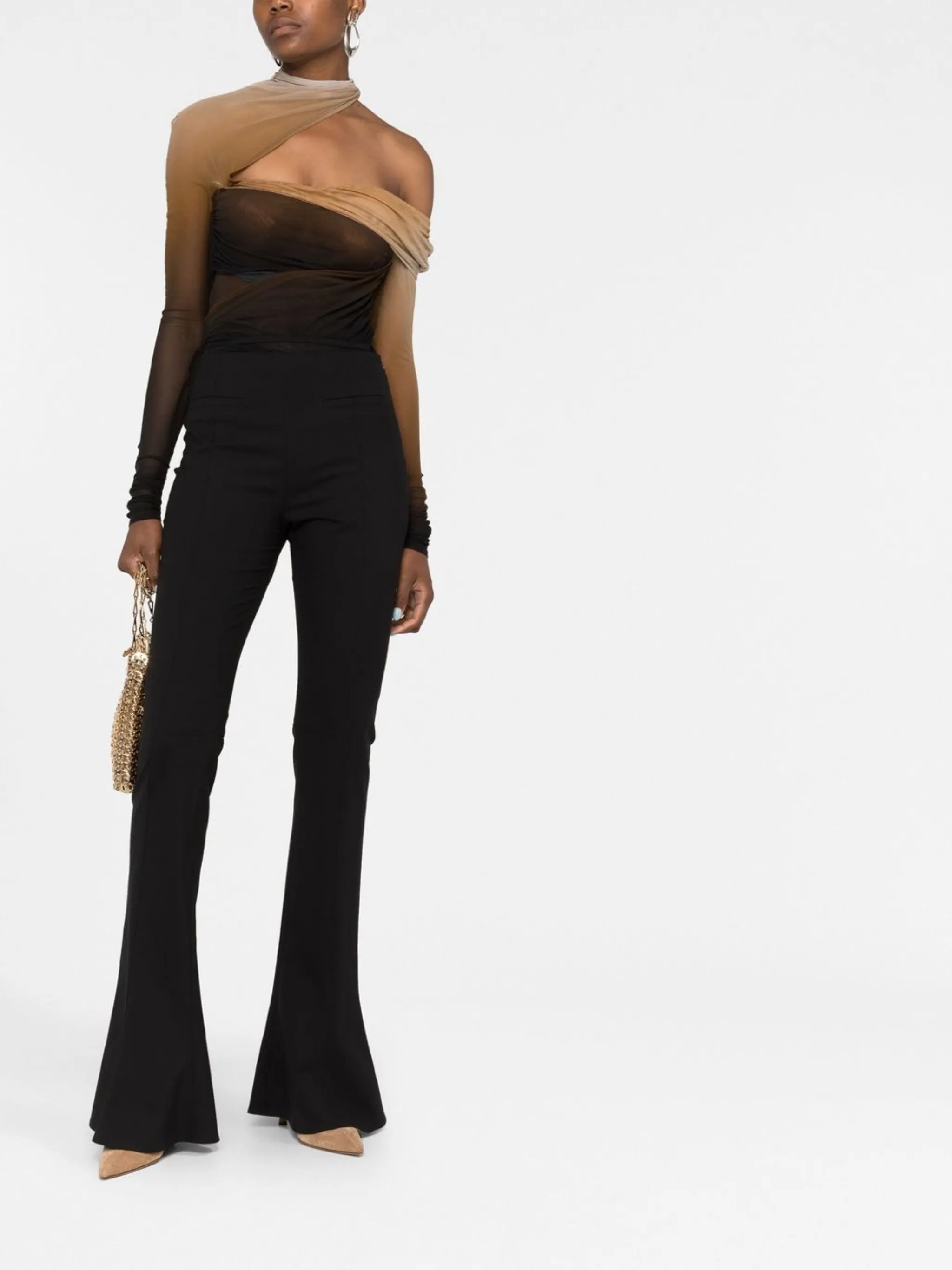 ruched-panel sheer bodysuit