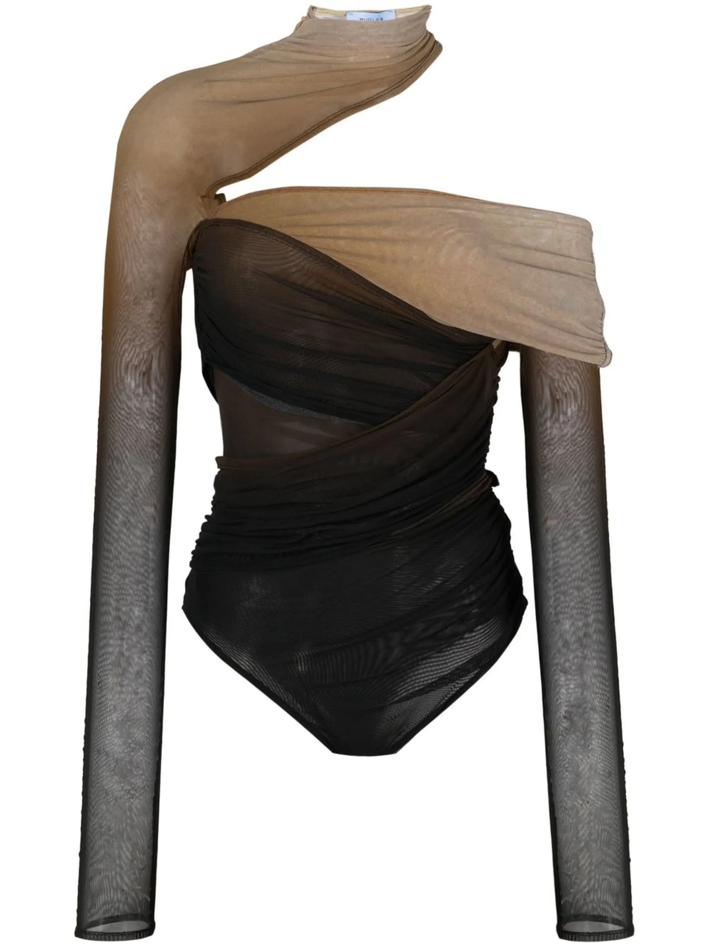 ruched-panel sheer bodysuit