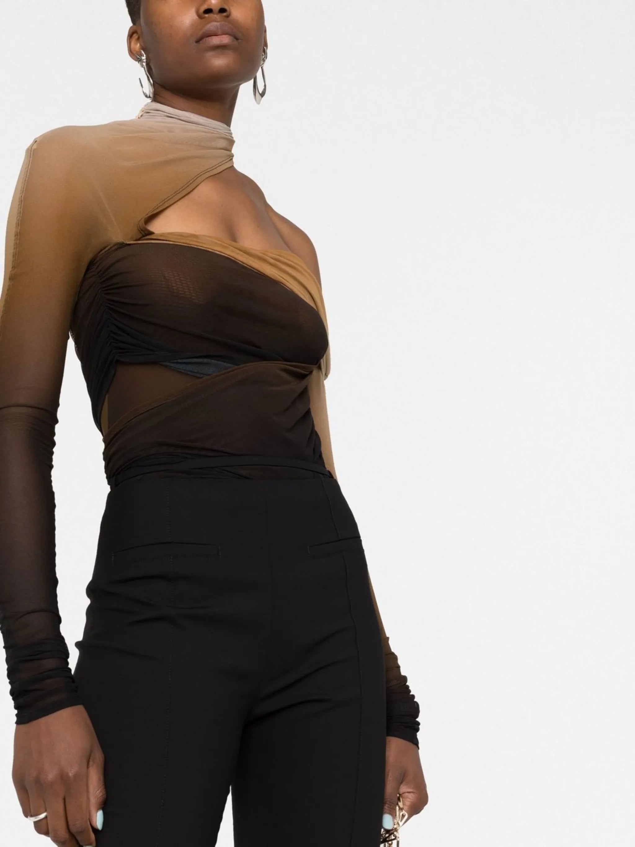 ruched-panel sheer bodysuit