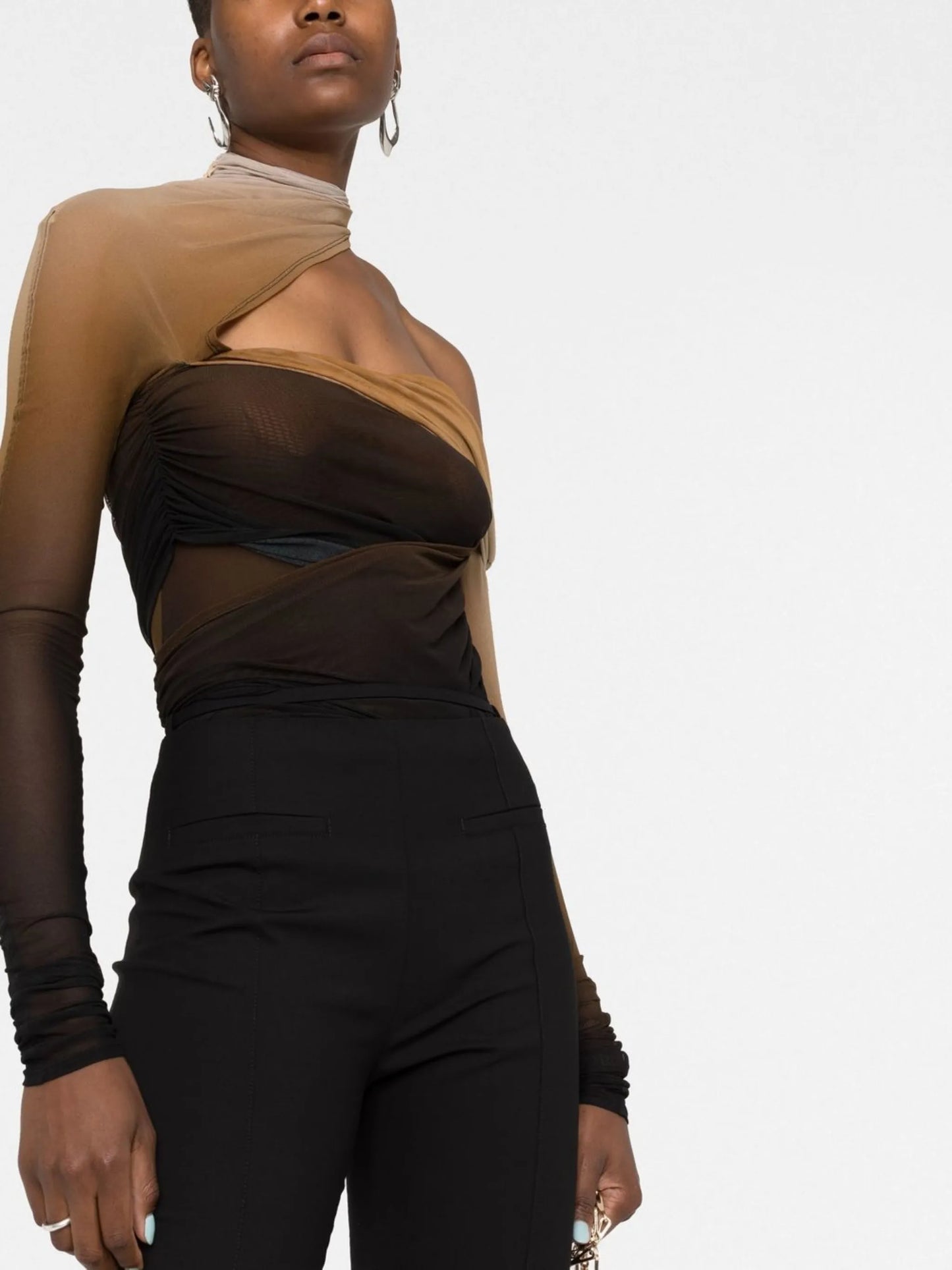 ruched-panel sheer bodysuit