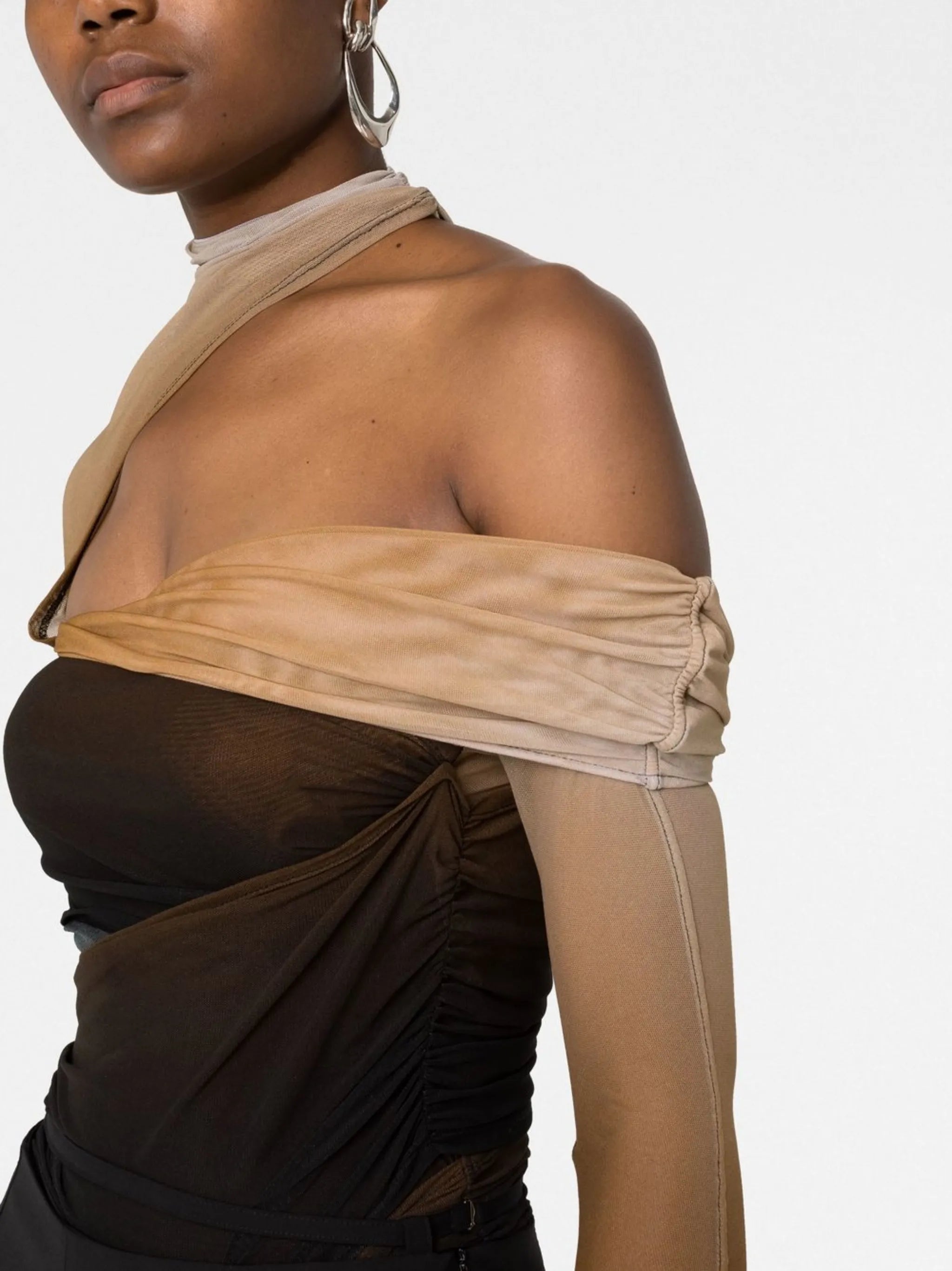 ruched-panel sheer bodysuit