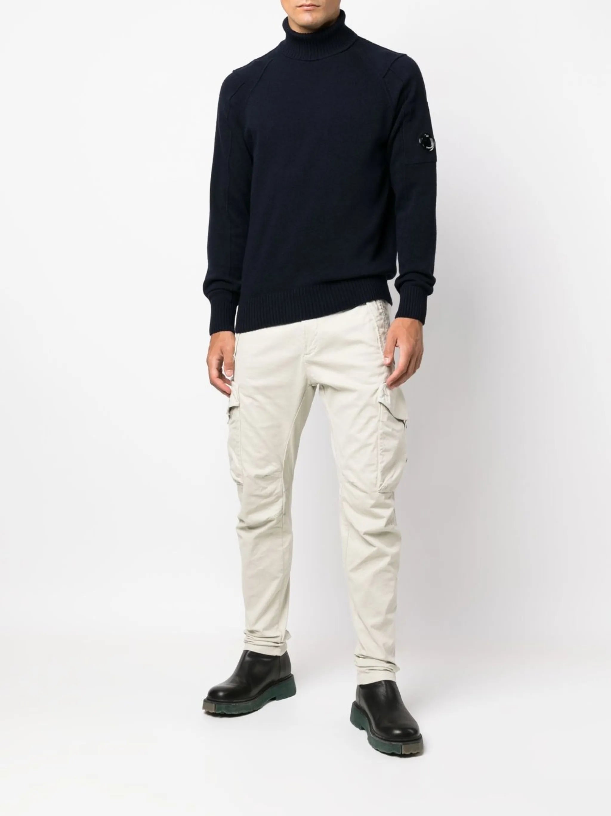 lens-embellished roll-neck jumper
