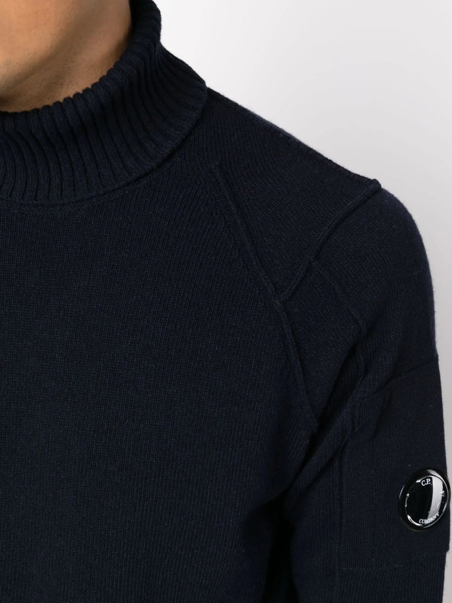 lens-embellished roll-neck jumper