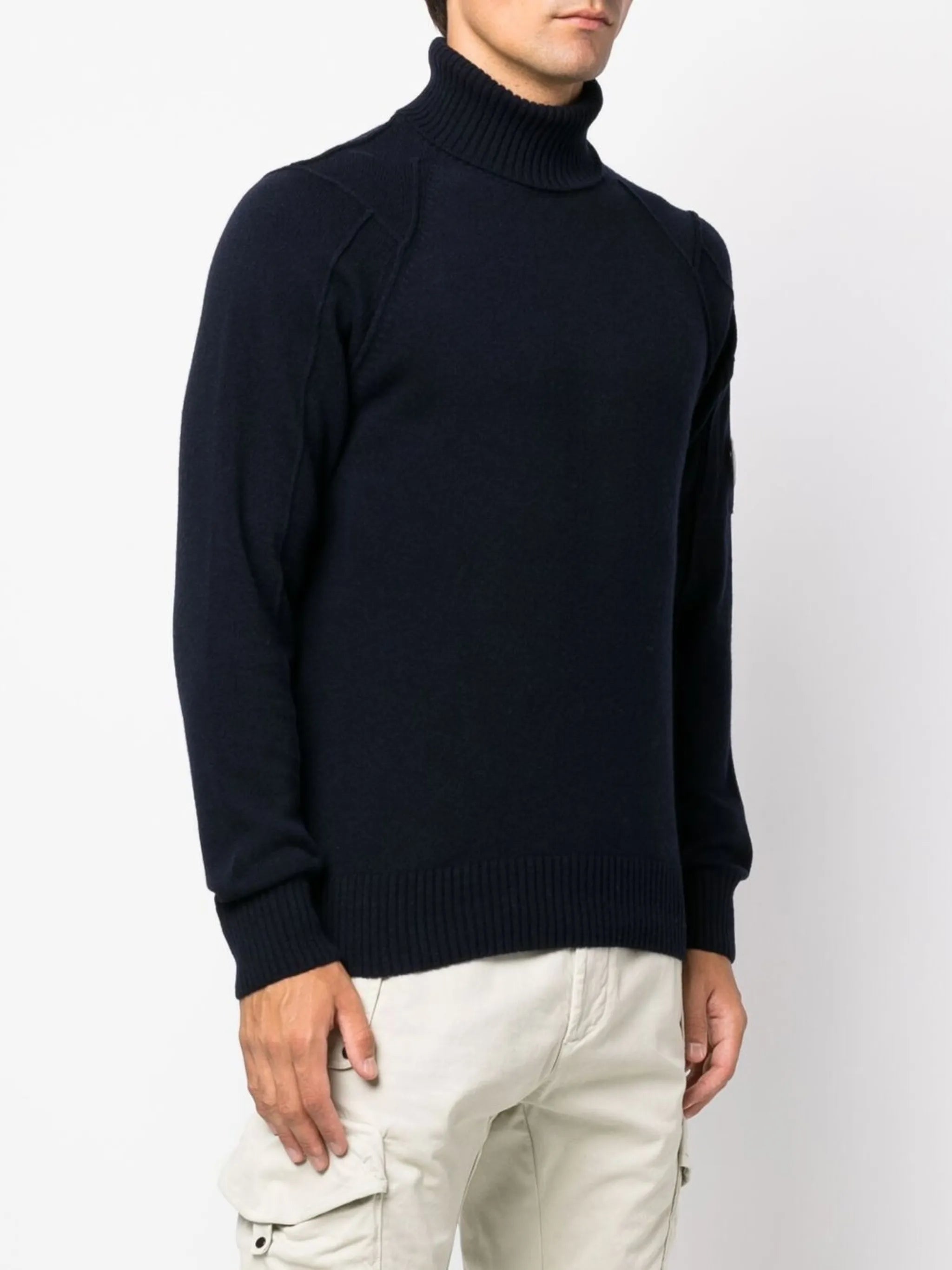 lens-embellished roll-neck jumper