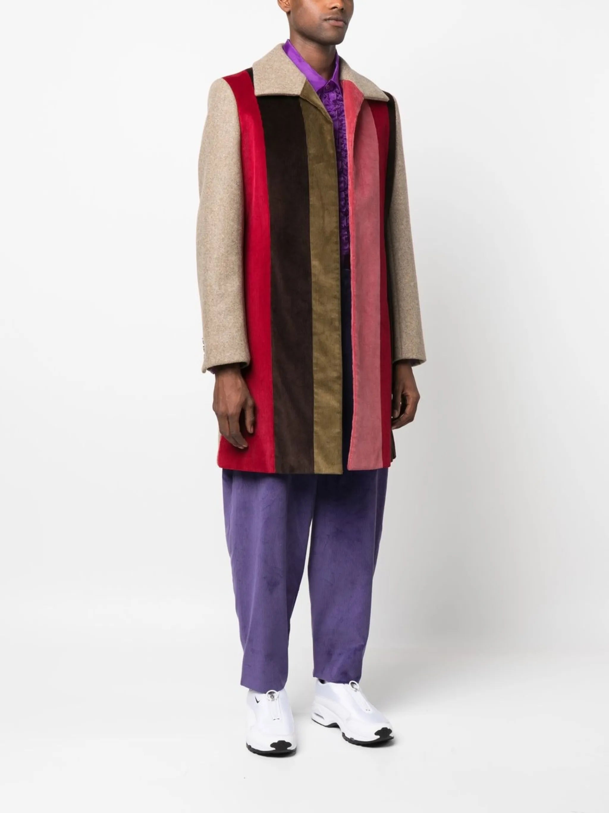 striped corduroy mid-length coat