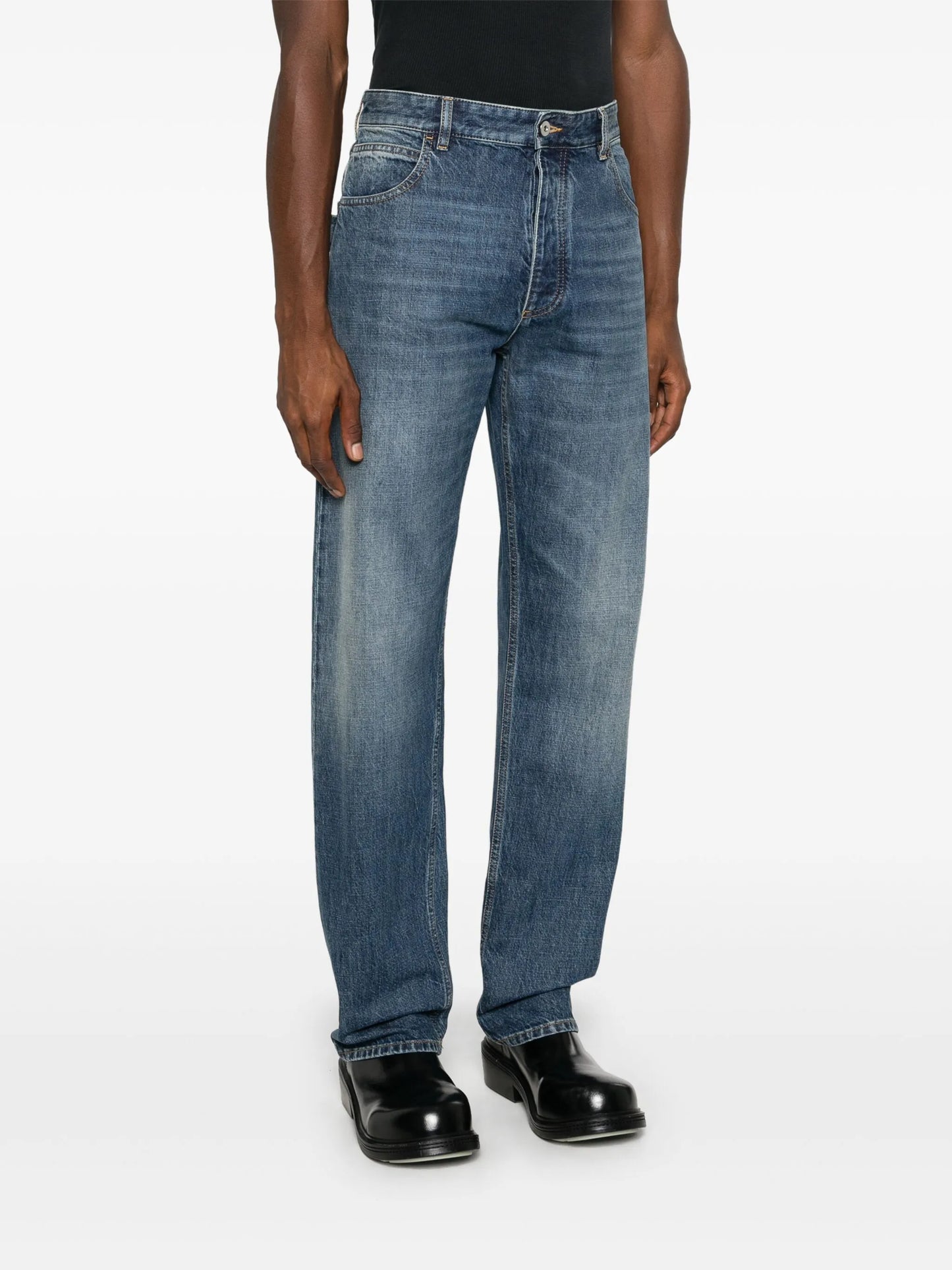 washed straight-leg jeans