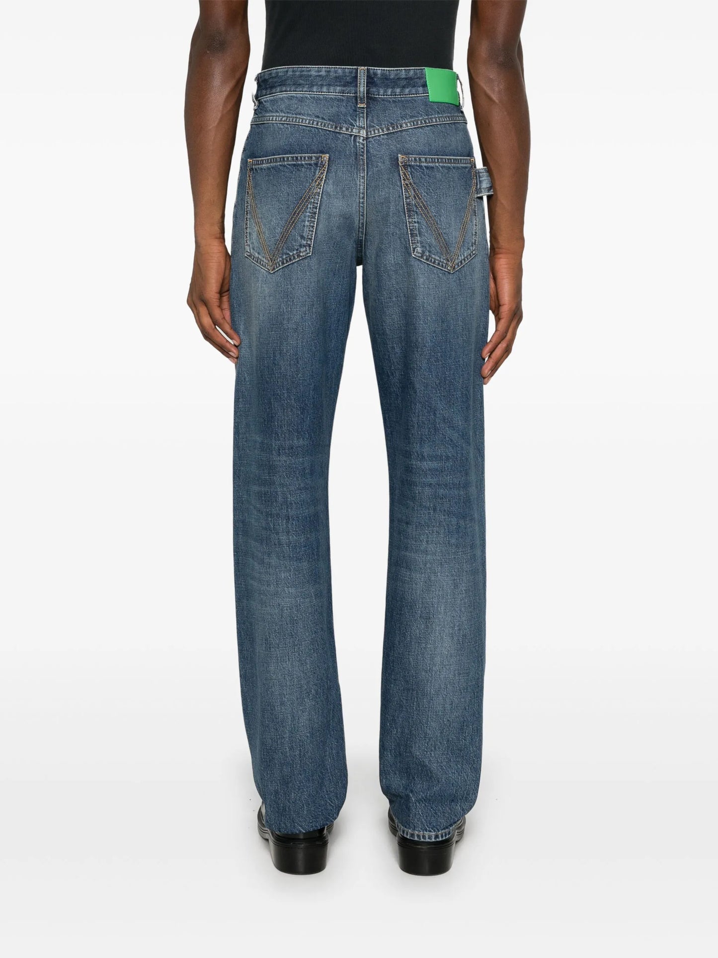 washed straight-leg jeans