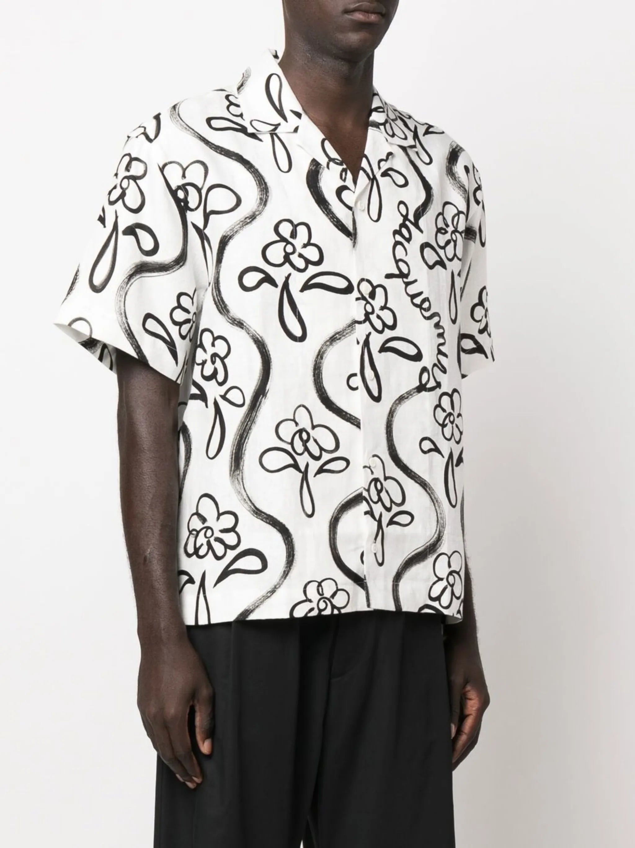 Jean flower-print bowling shirt