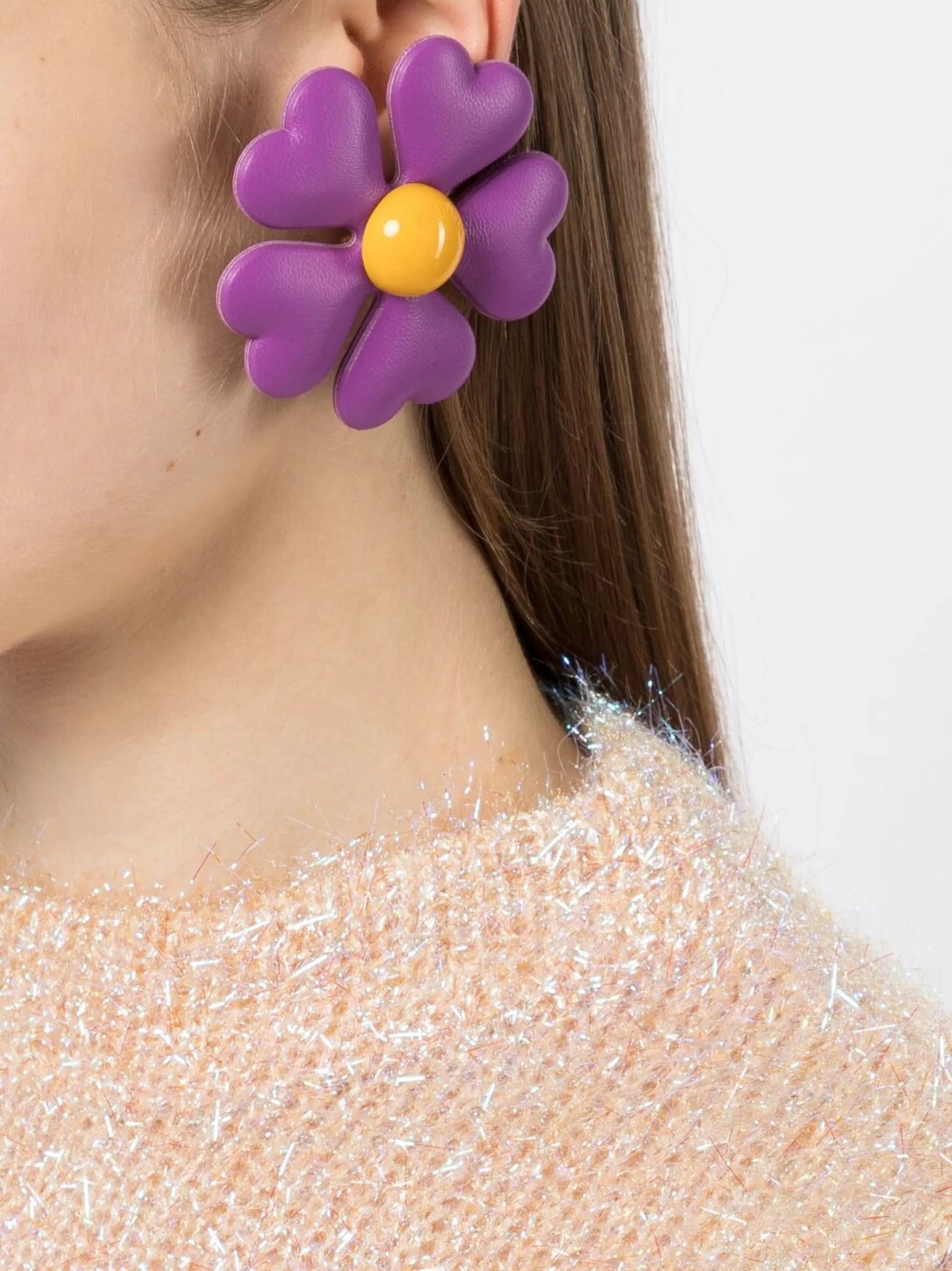 leather flower clip-on earrings