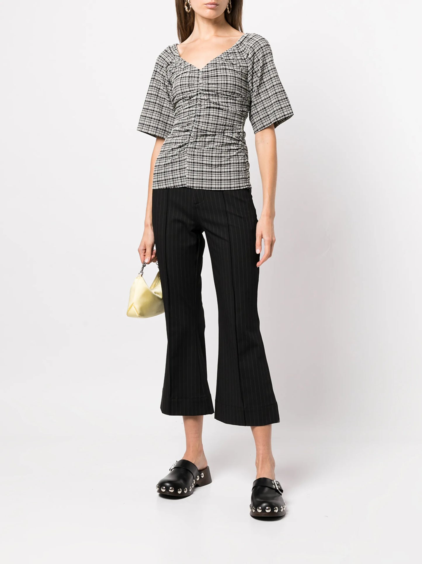 check-print V-neck top