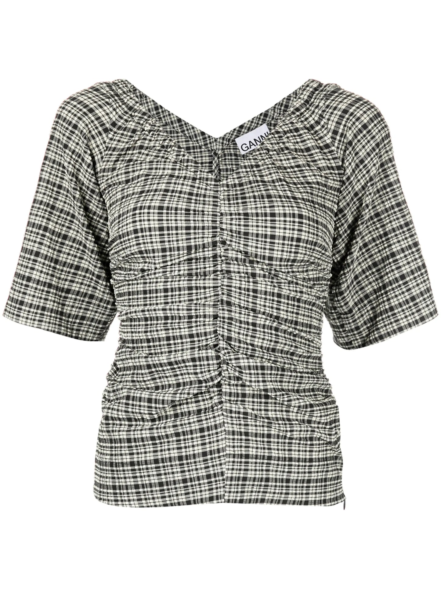 check-print V-neck top