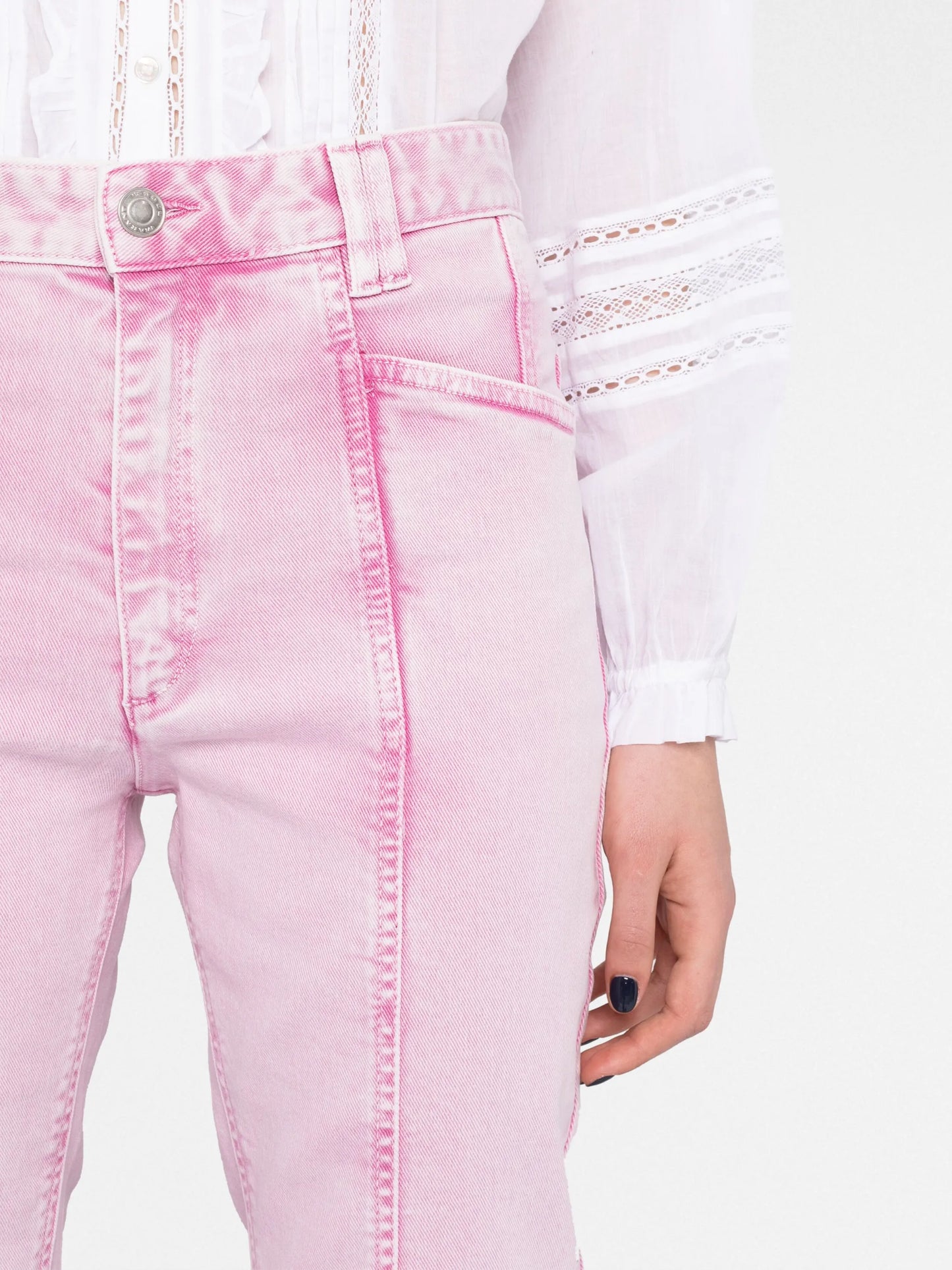 straight-leg washed denim trousers