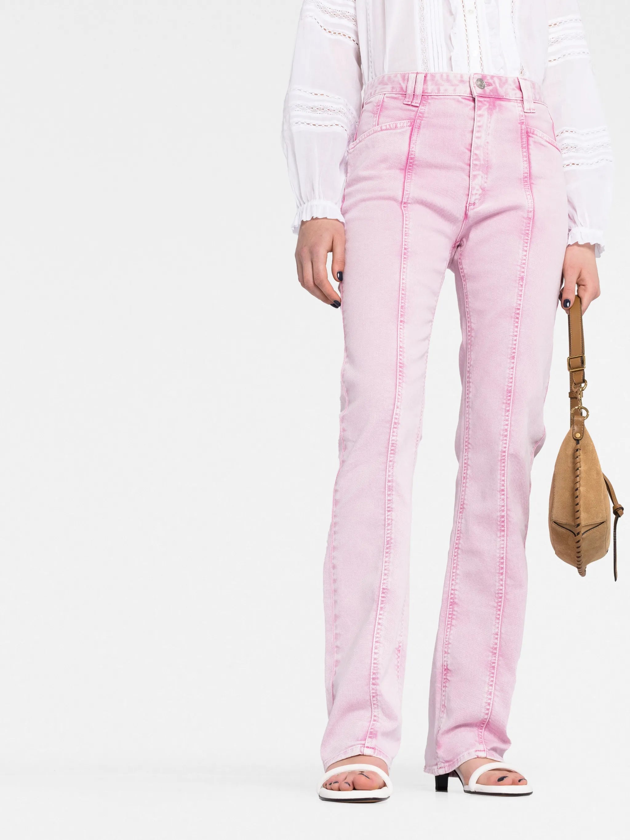 straight-leg washed denim trousers