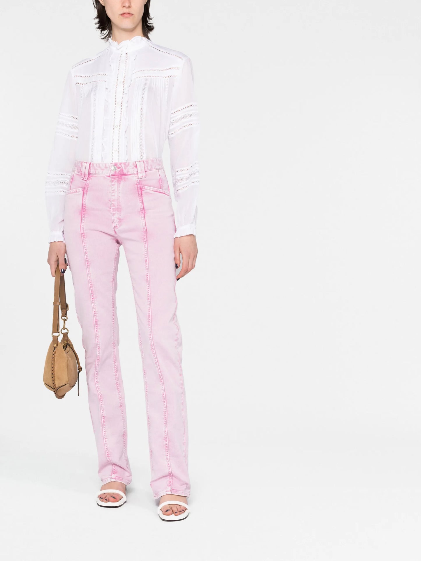 straight-leg washed denim trousers