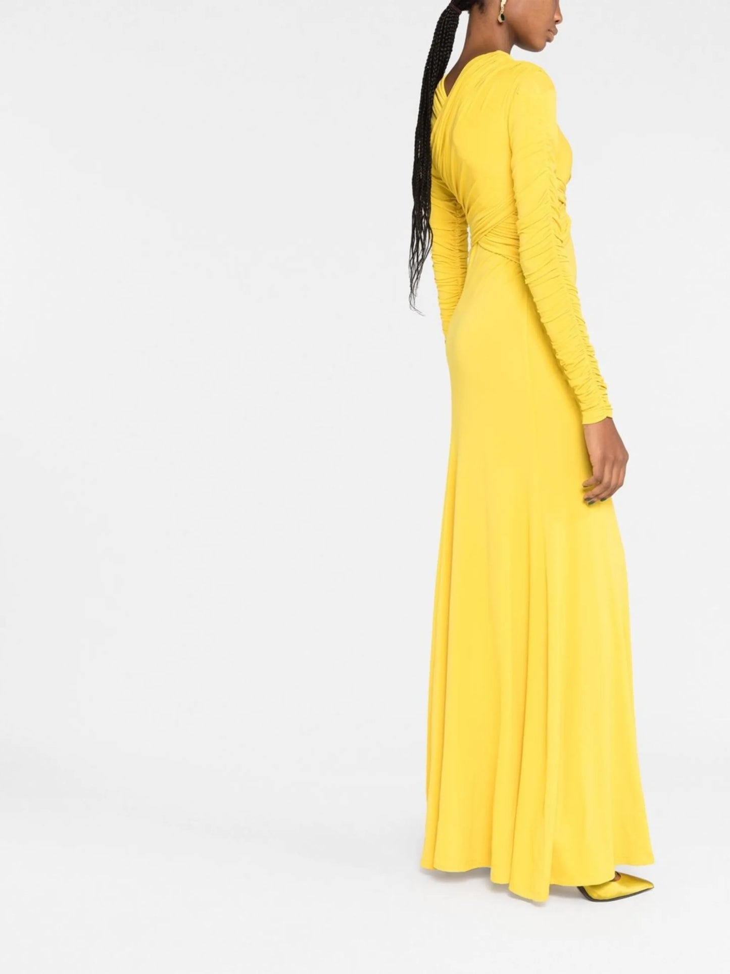 gathered-detailing long-sleeve gown