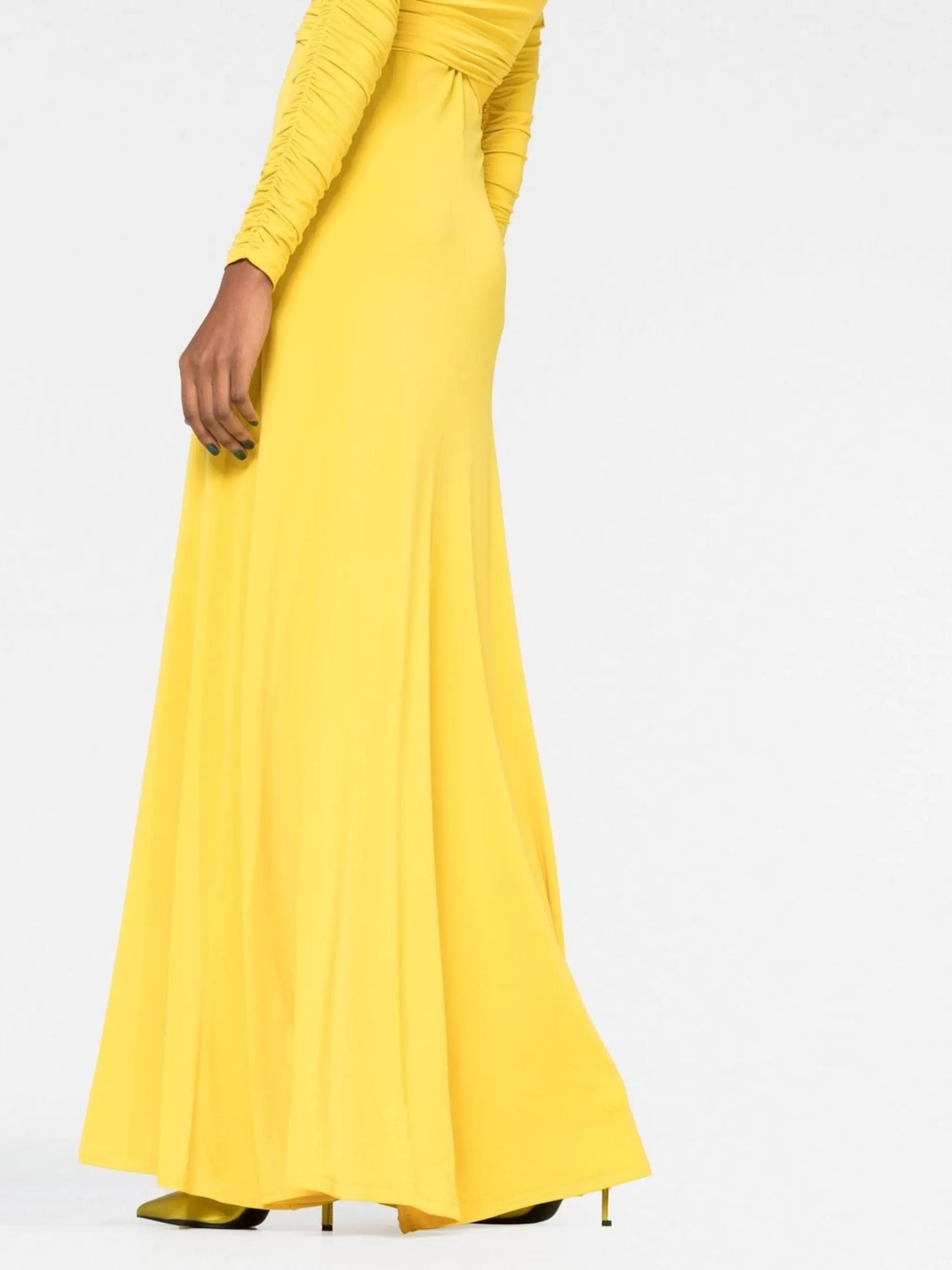 gathered-detailing long-sleeve gown