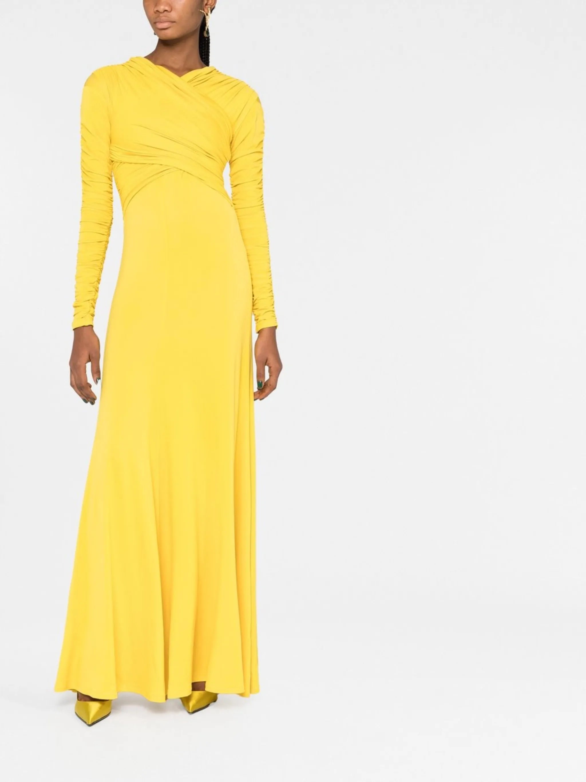 gathered-detailing long-sleeve gown