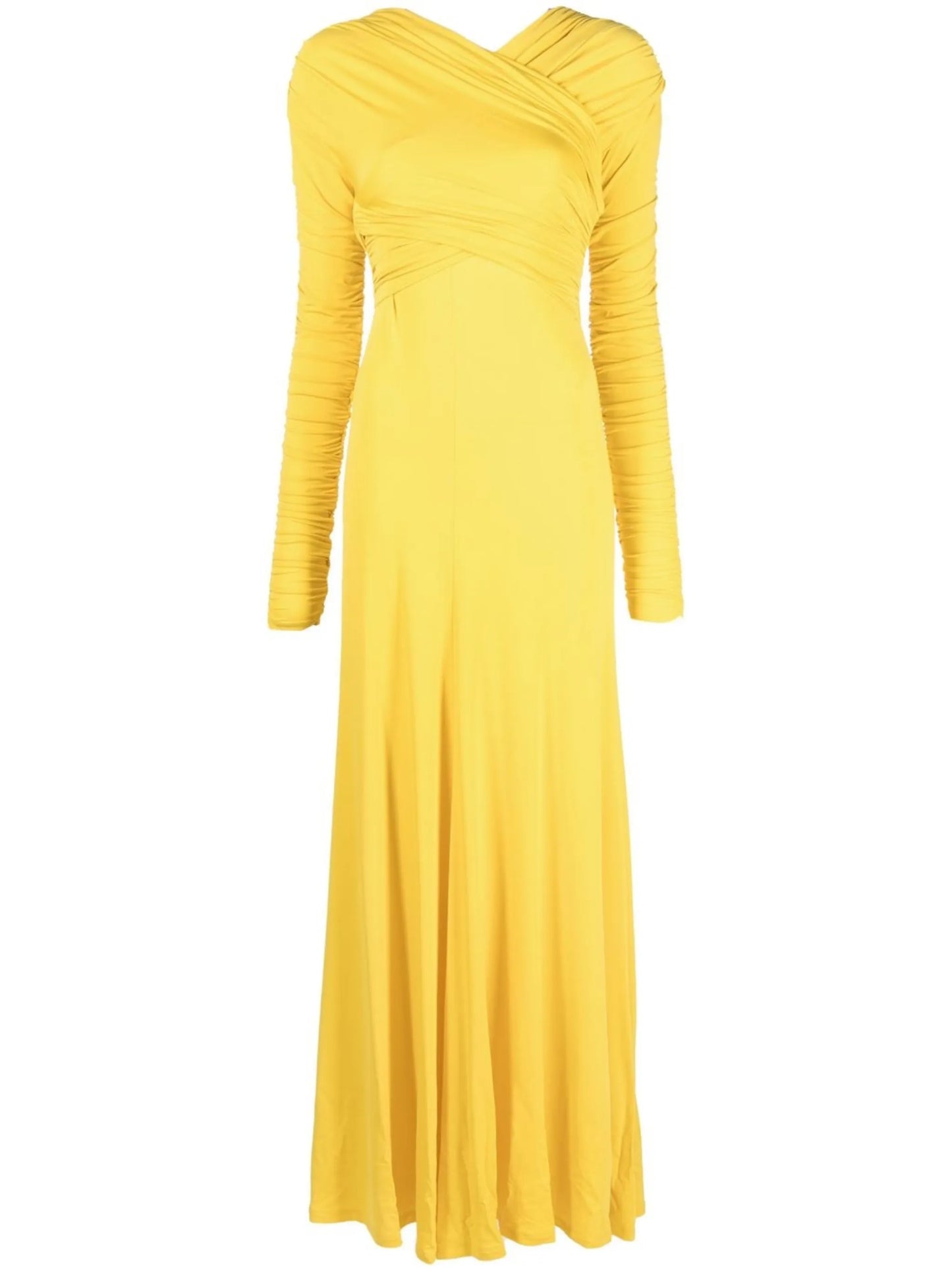 gathered-detailing long-sleeve gown