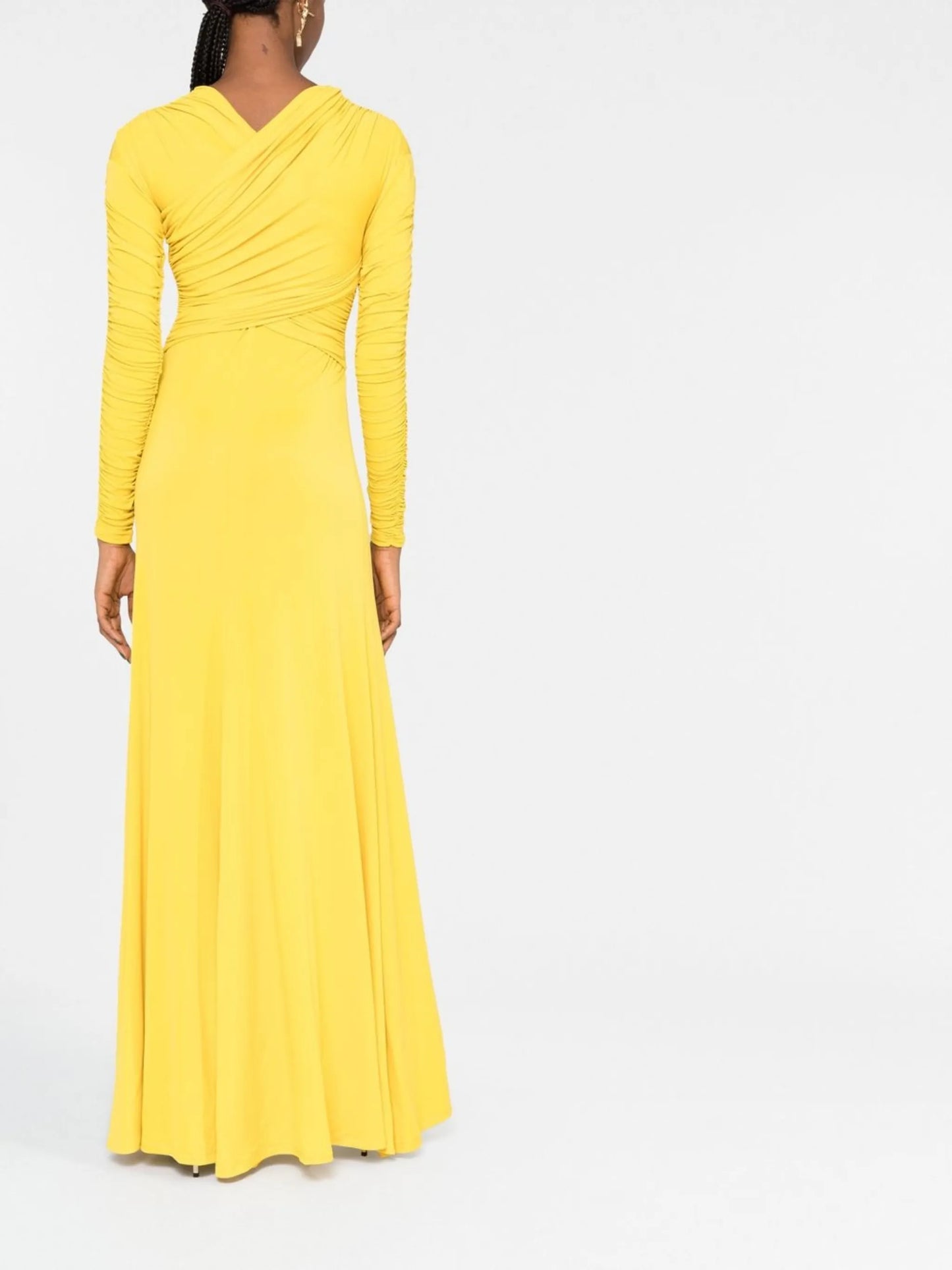gathered-detailing long-sleeve gown