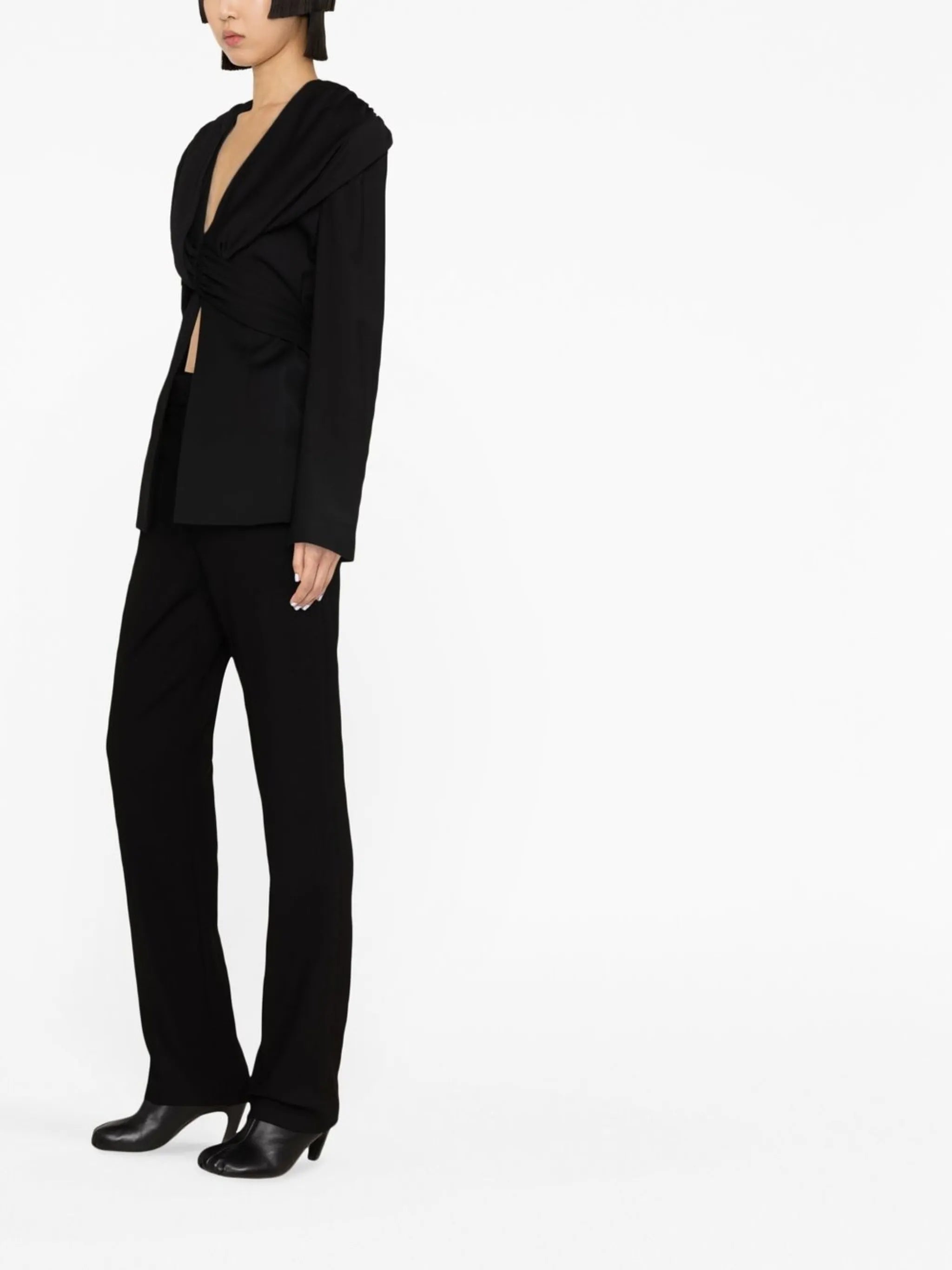 gathered-detailing V-neck blazer