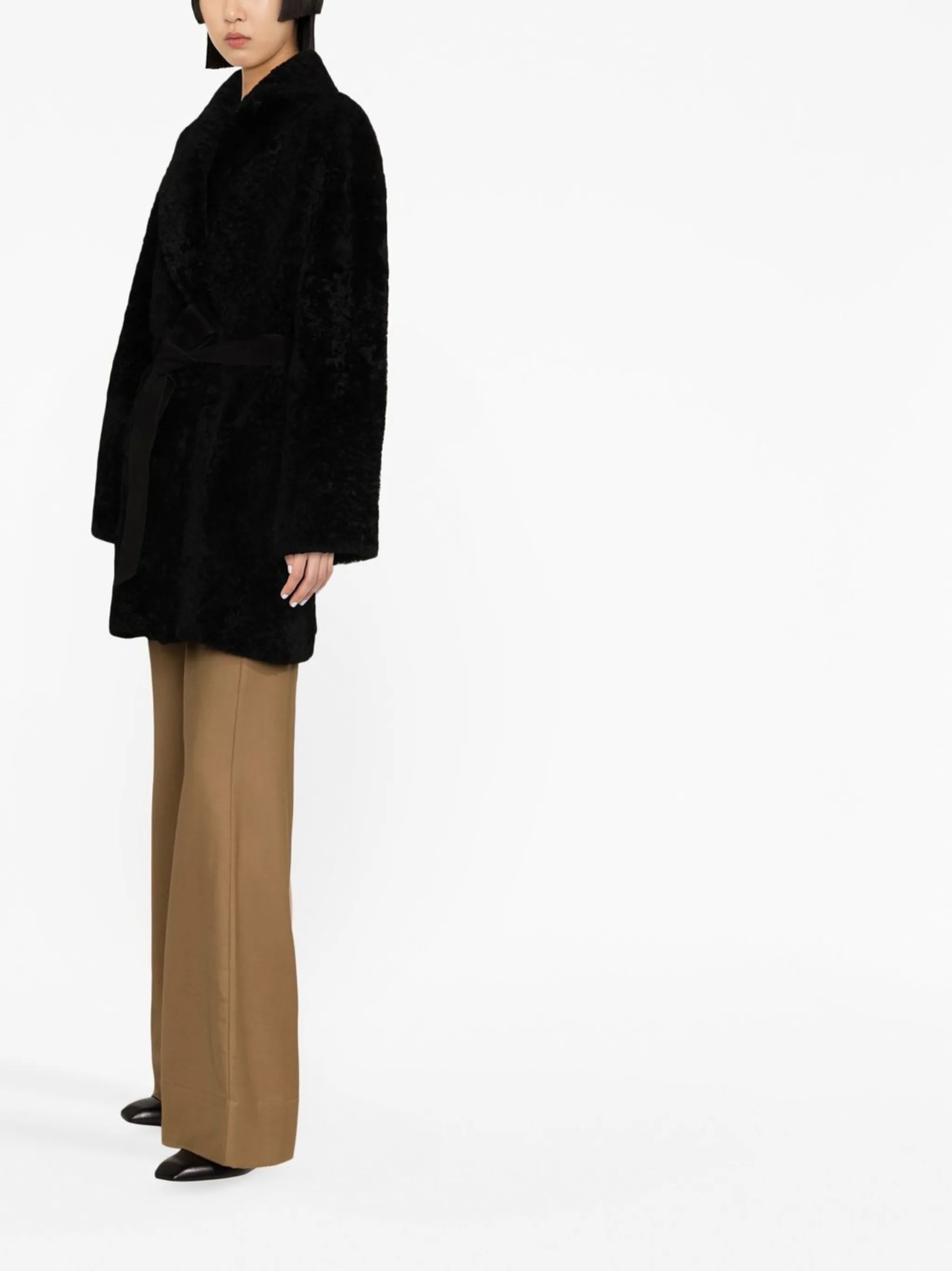 single-breasted shearling-trim coat