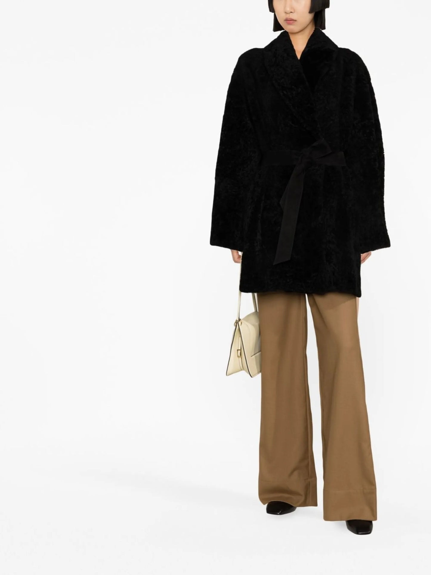single-breasted shearling-trim coat