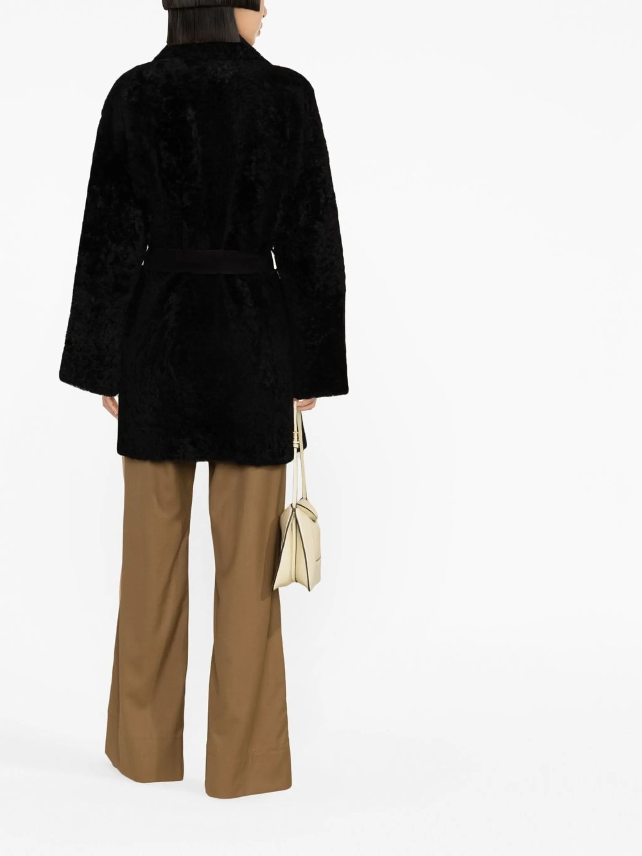 single-breasted shearling-trim coat