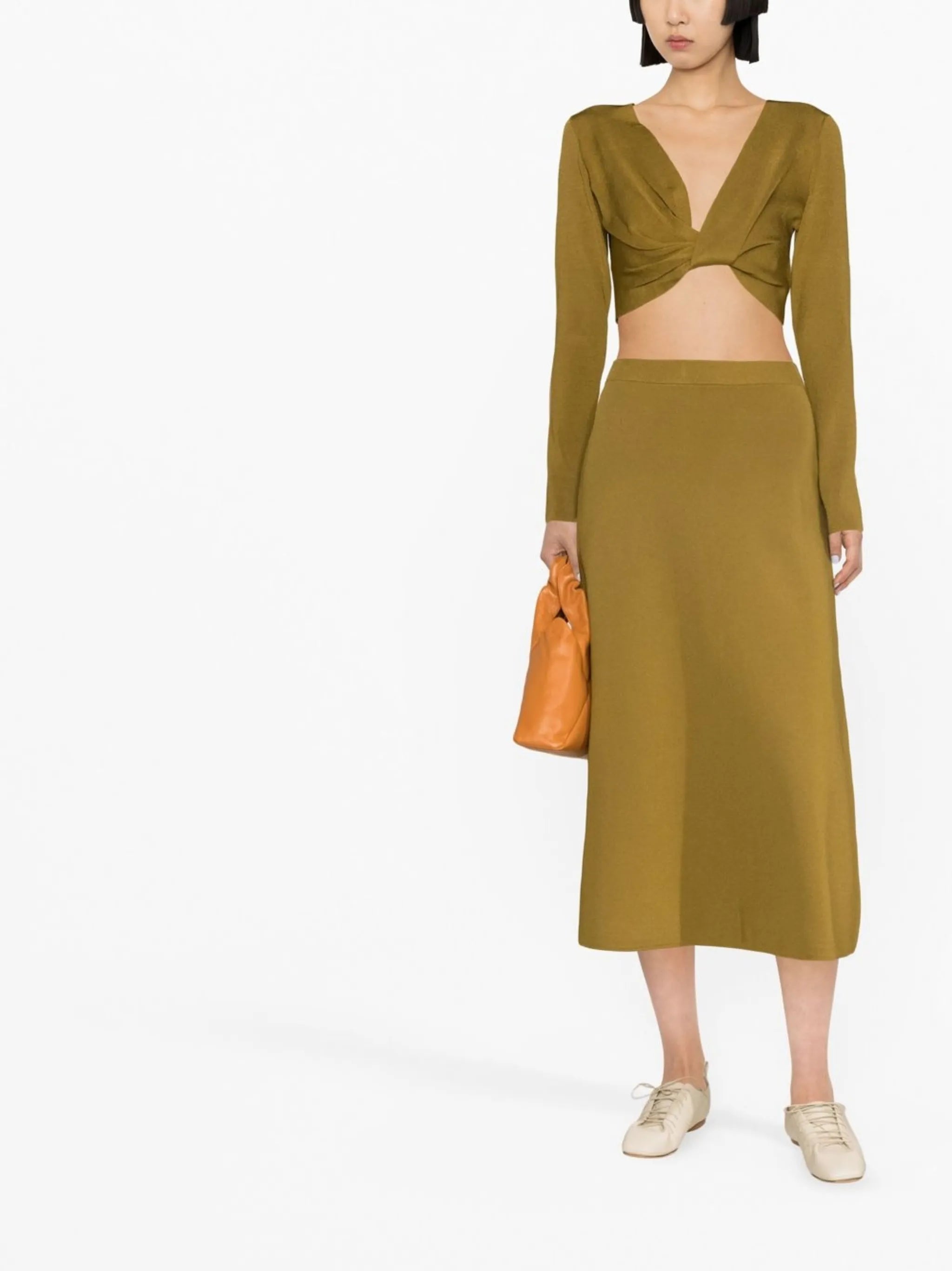 fine-ribbed midi skirt