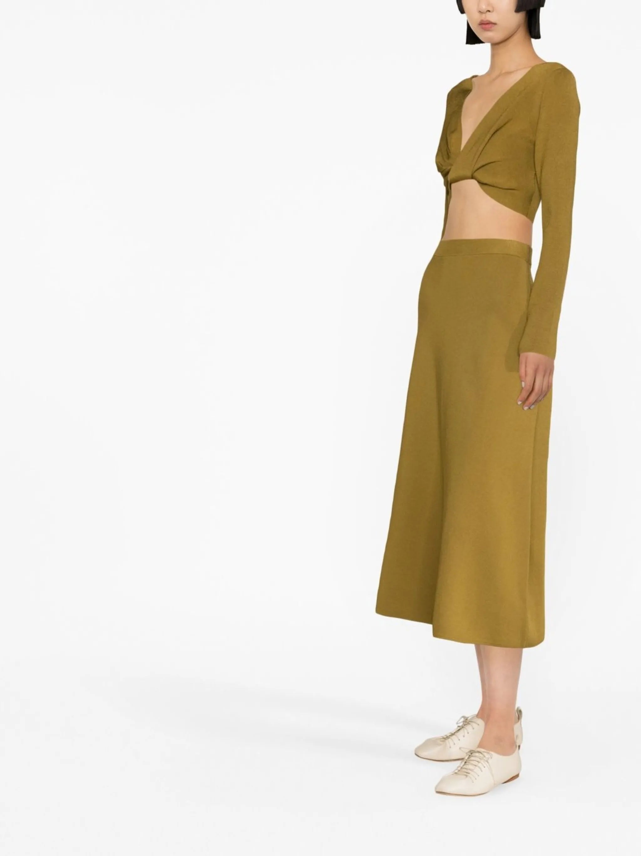 fine-ribbed midi skirt