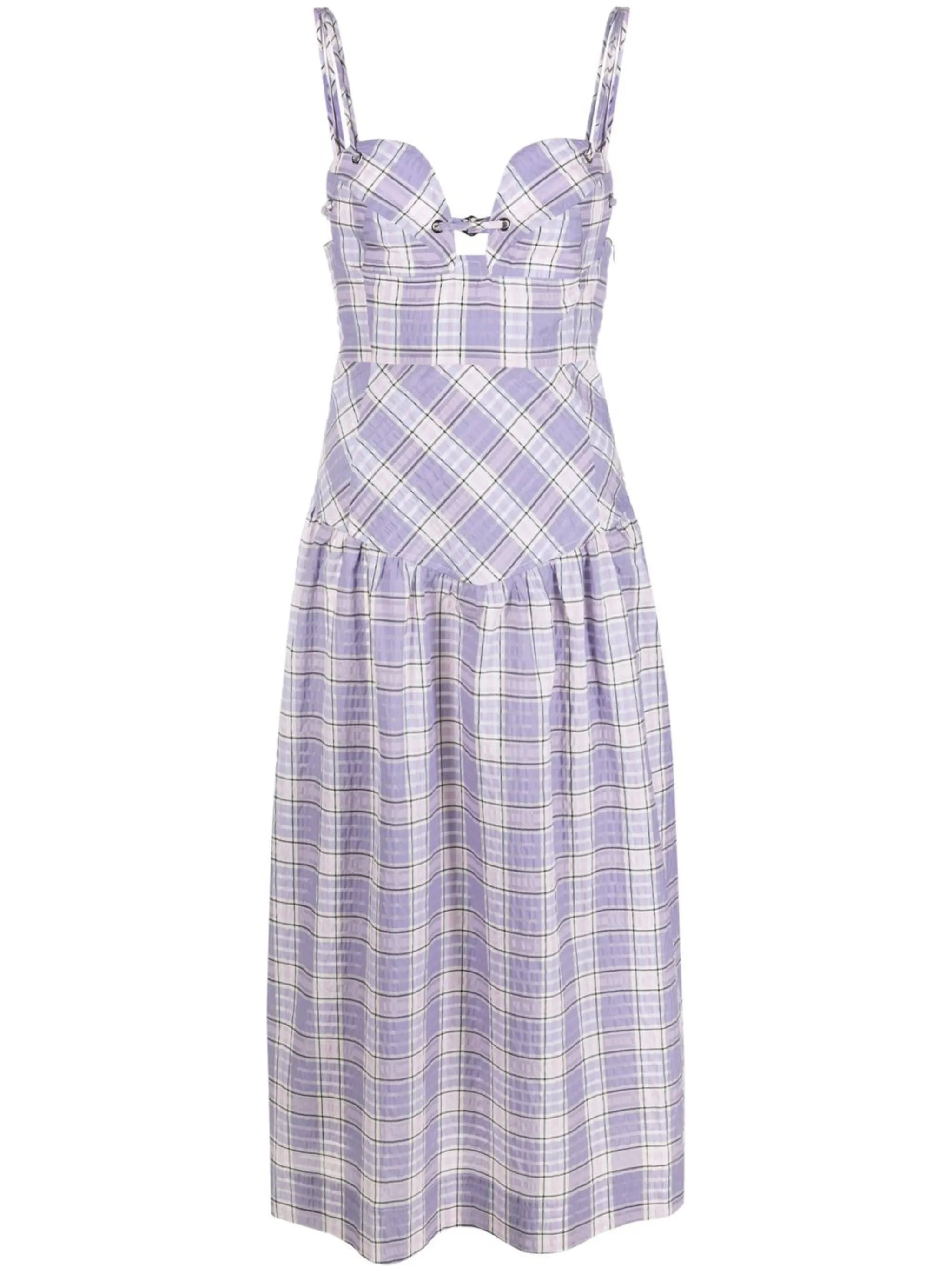 check pattern flared midi dress