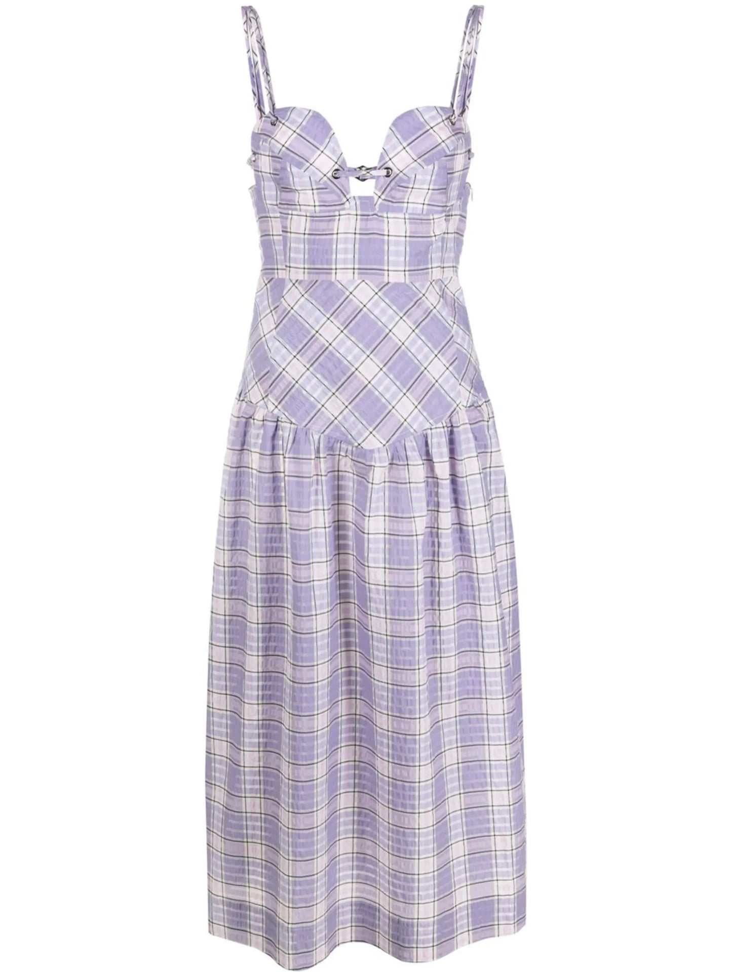 check pattern flared midi dress