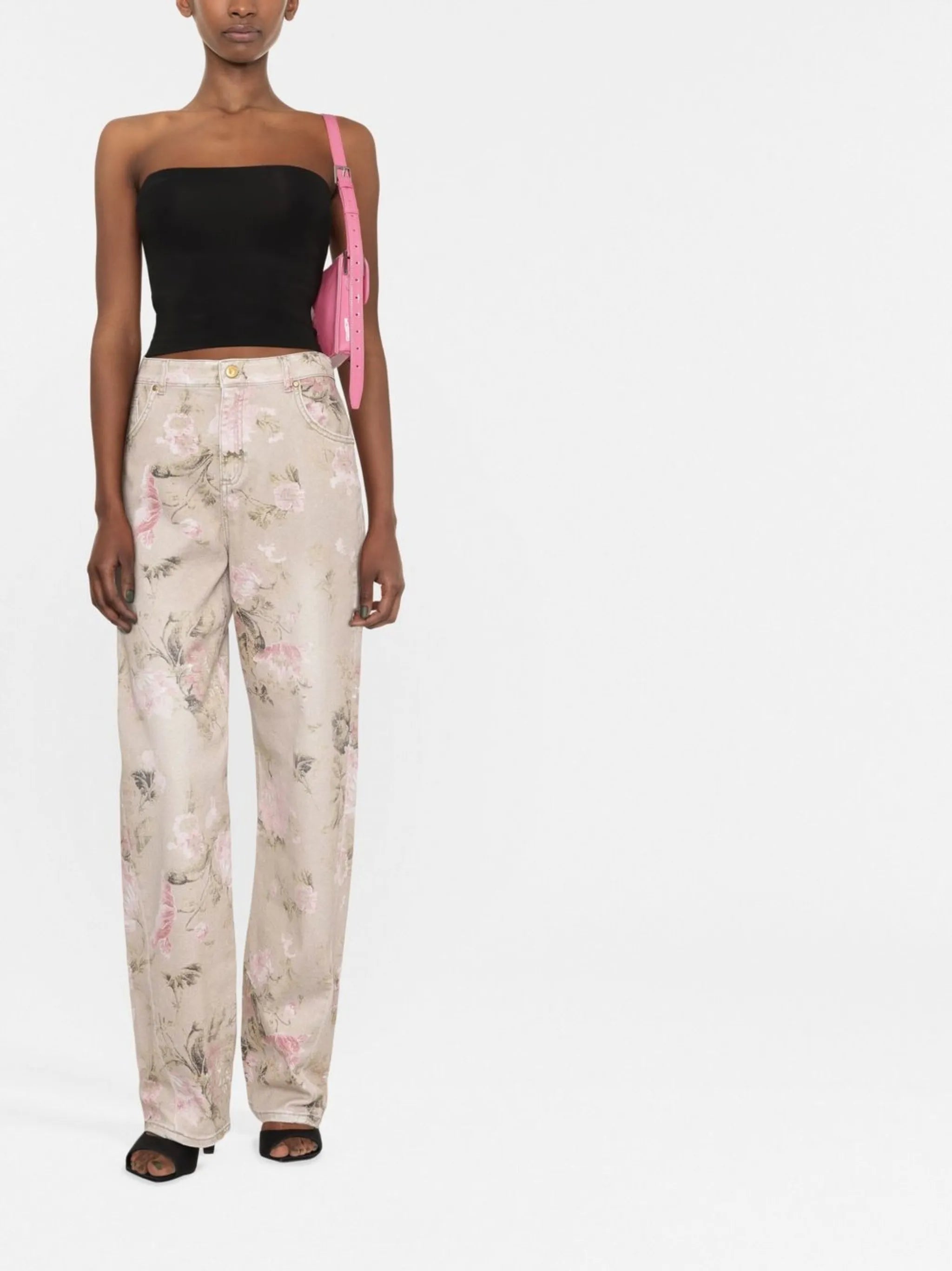 floral-print jeans