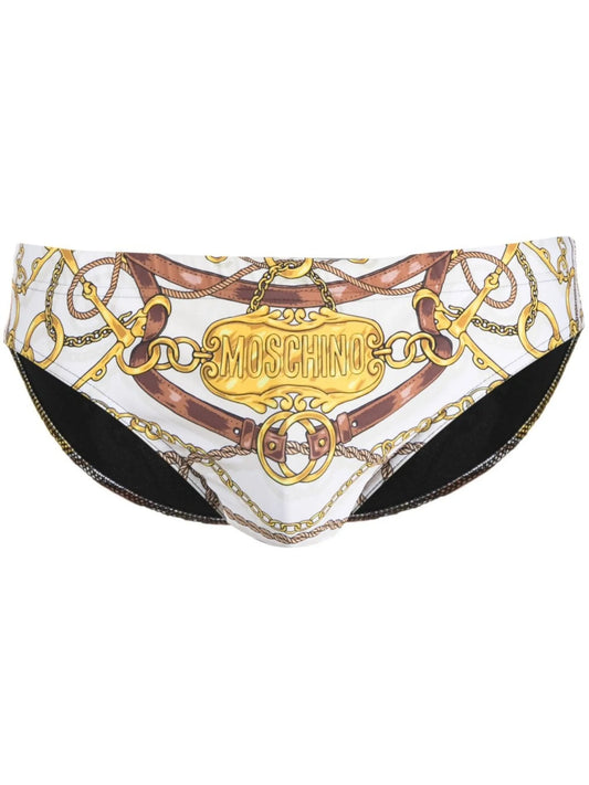 baroque-print logo swim trunks