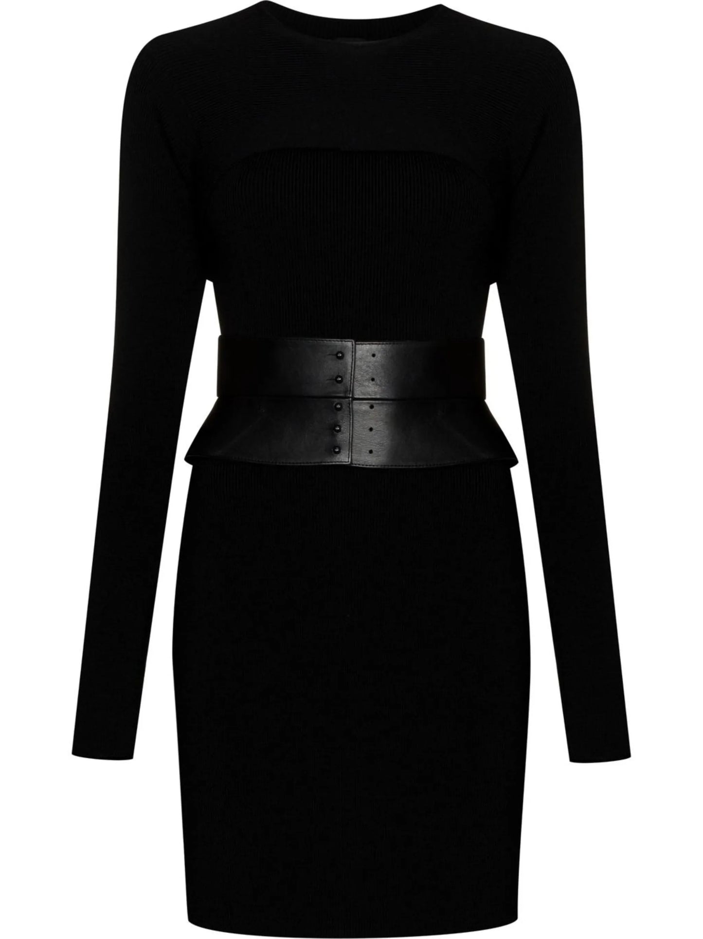 two-piece belted ribbed mini dress