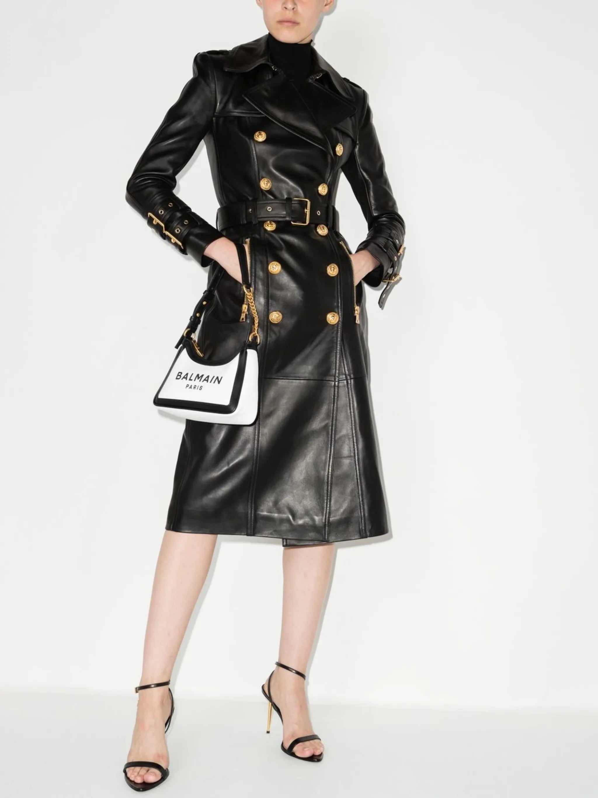 midi double-breasted leather coat