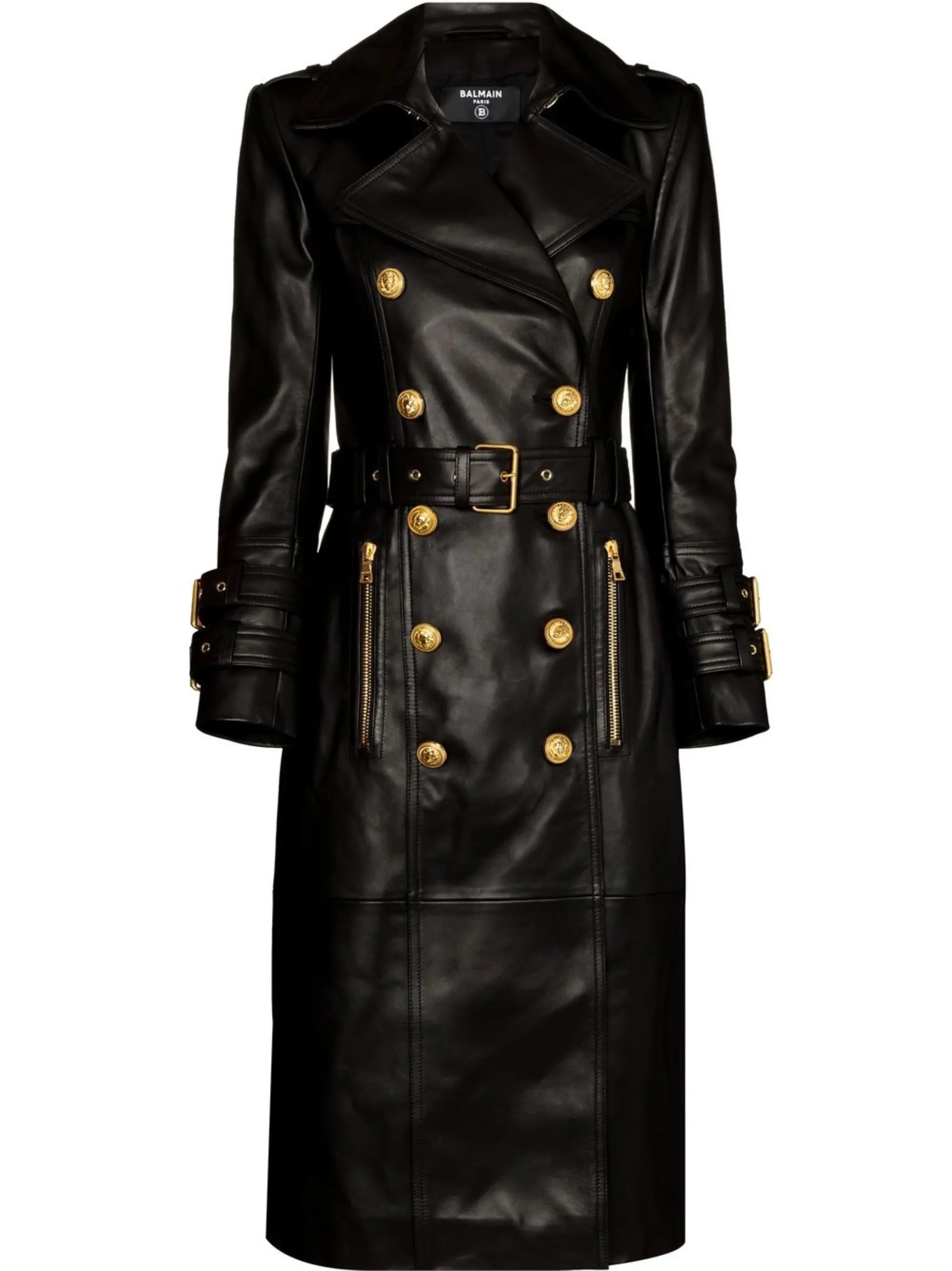 midi double-breasted leather coat